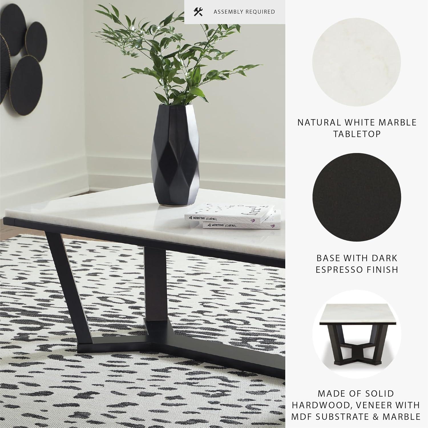 imageSignature Design by Ashley Fostead Contemporary Rectangular Coffee Table with Marble Top White Marble ampamp Dark Brown
