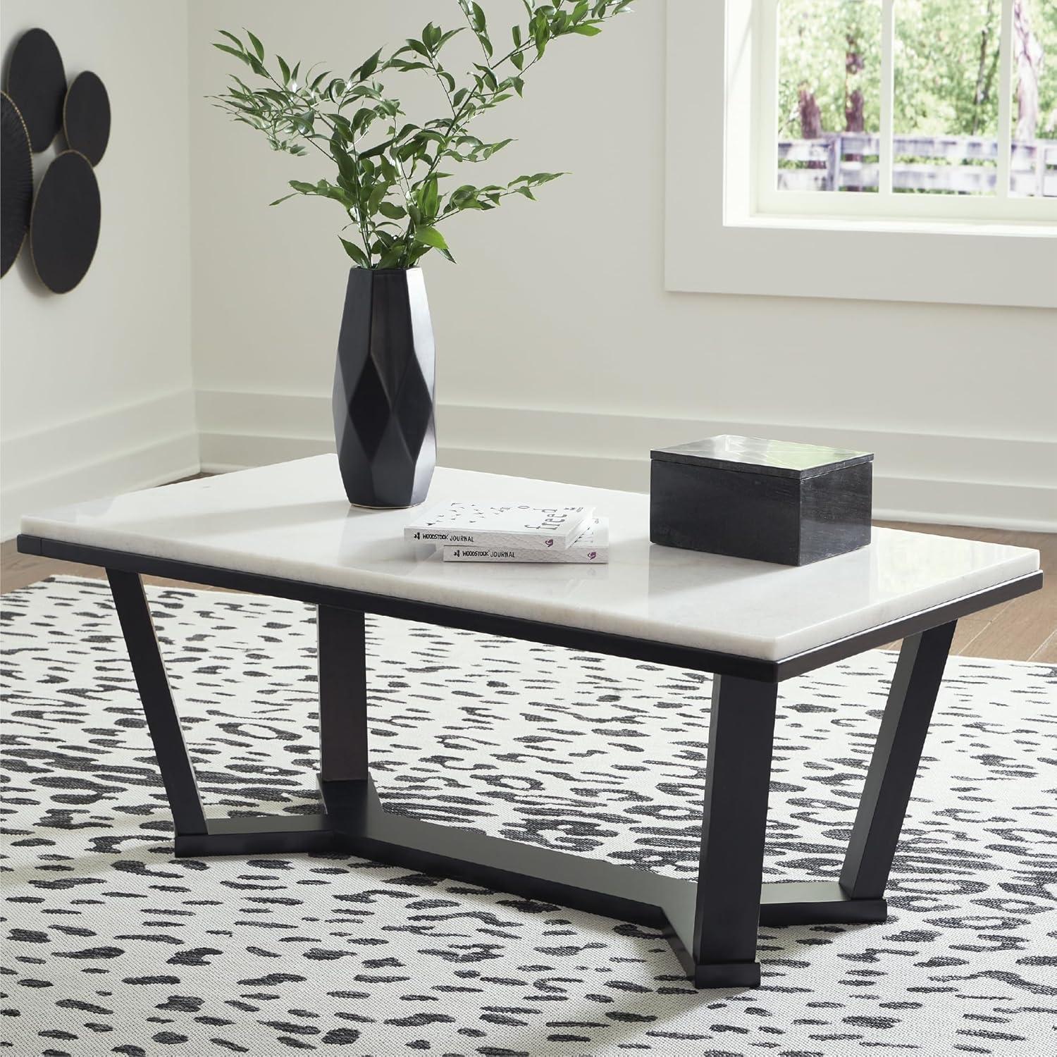 imageSignature Design by Ashley Fostead Contemporary Rectangular Coffee Table with Marble Top White Marble ampamp Dark Brown