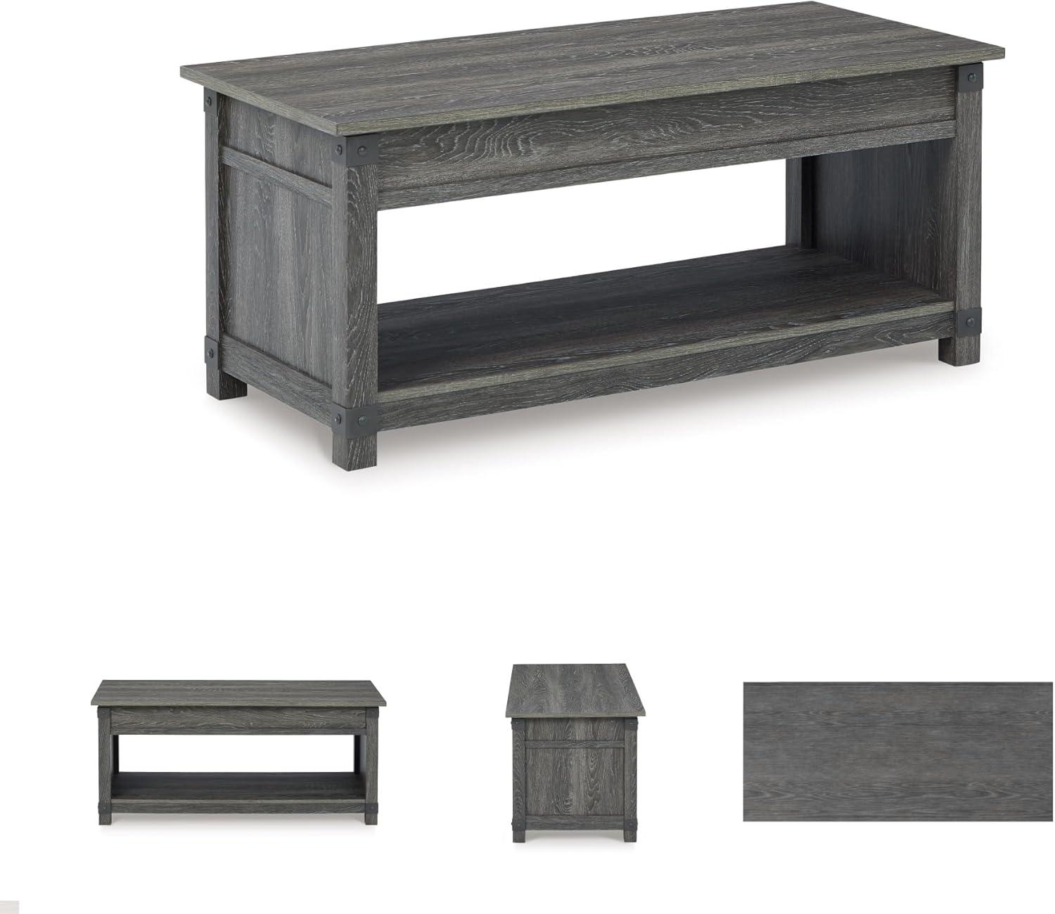 imageSignature Design by Ashley Freedan Rustic Farmhouse Lift Top Coffee Table GrayGrey