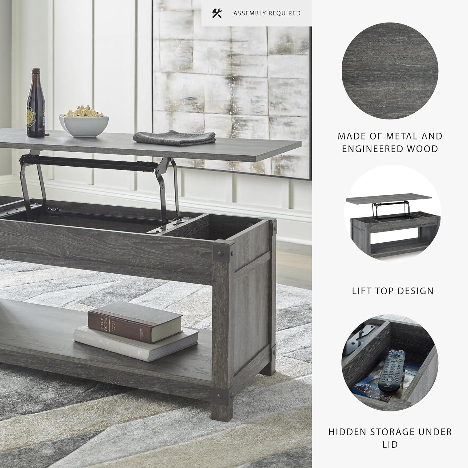 imageSignature Design by Ashley Freedan Rustic Farmhouse Lift Top Coffee Table GrayGrey
