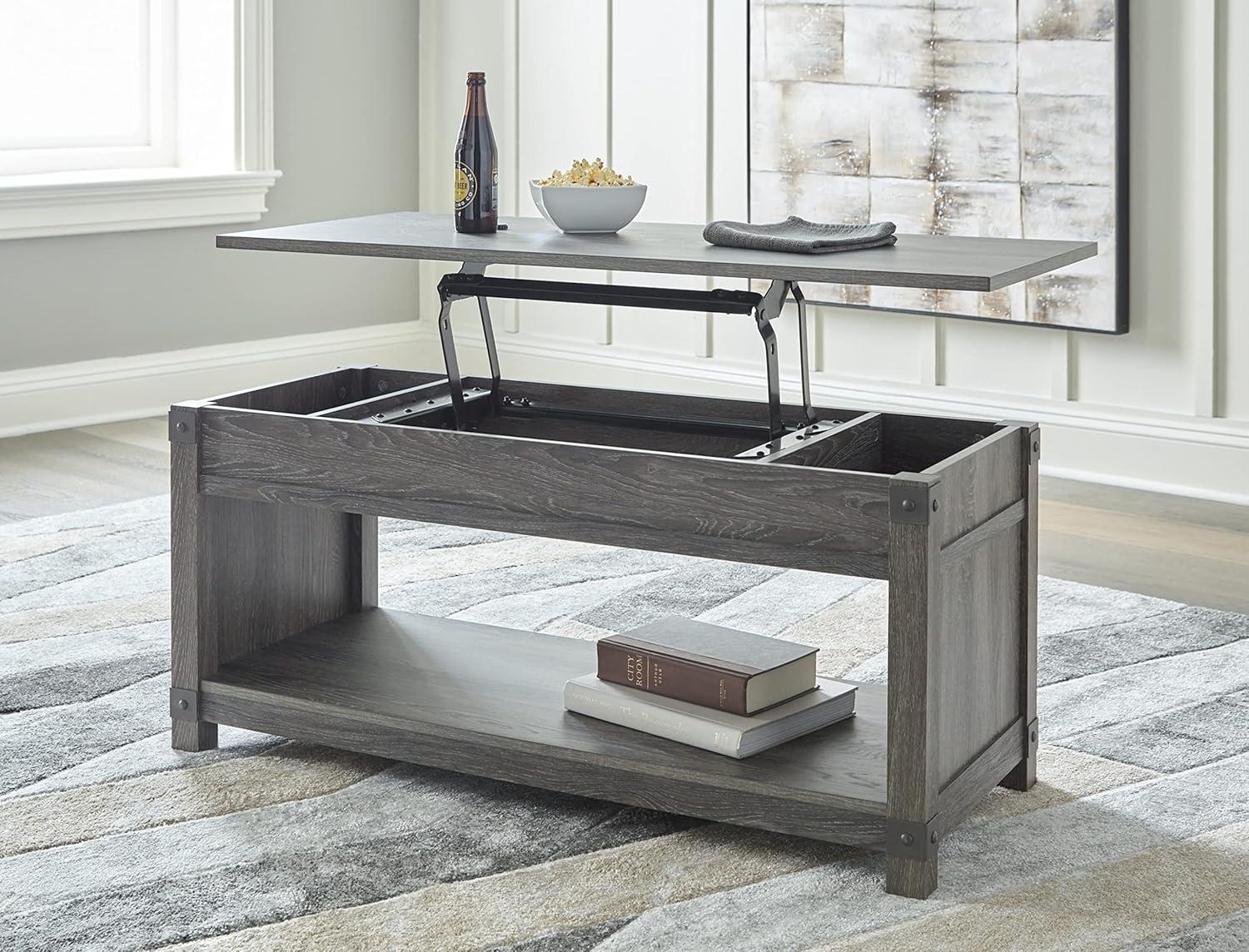 imageSignature Design by Ashley Freedan Rustic Farmhouse Lift Top Coffee Table GrayGrey