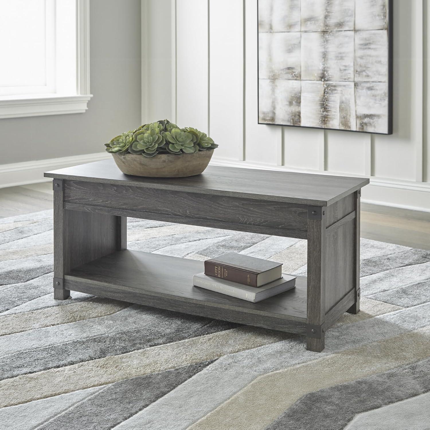 imageSignature Design by Ashley Freedan Rustic Farmhouse Lift Top Coffee Table GrayGrey