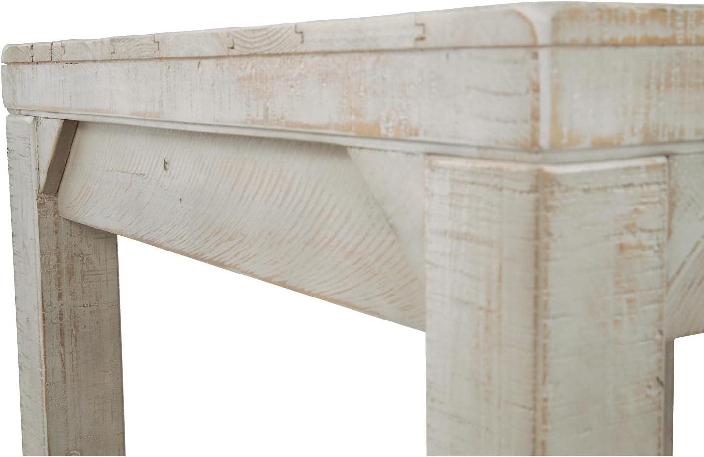 imageSignature Design by Ashley Fregine Farmhouse Rectangular End Table with Lower Open Shelf Triangle Bracket Accents Wood 2525quot High Weathered WhiteWhitewash
