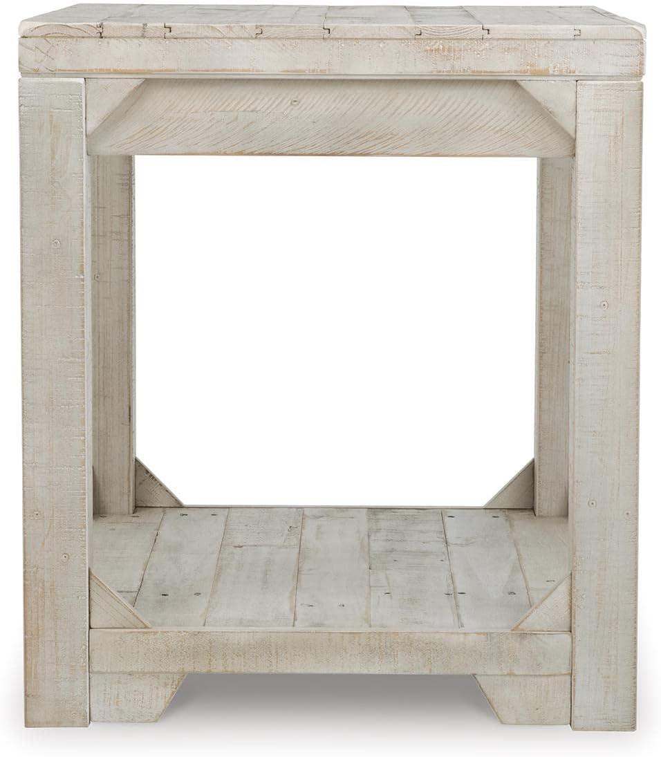 imageSignature Design by Ashley Fregine Farmhouse Rectangular End Table with Lower Open Shelf Triangle Bracket Accents Wood 2525quot High Weathered WhiteWhitewash