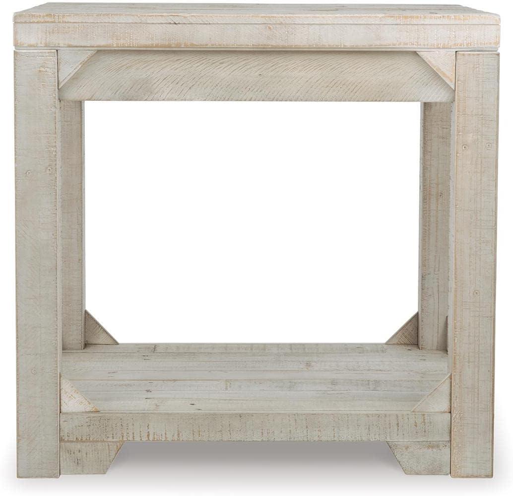 imageSignature Design by Ashley Fregine Farmhouse Rectangular End Table with Lower Open Shelf Triangle Bracket Accents Wood 2525quot High Weathered WhiteWhitewash
