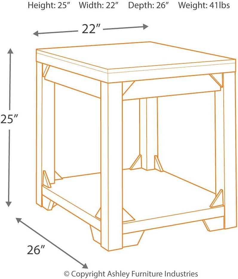 imageSignature Design by Ashley Fregine Farmhouse Rectangular End Table with Lower Open Shelf Triangle Bracket Accents Wood 2525quot High Weathered WhiteWhitewash
