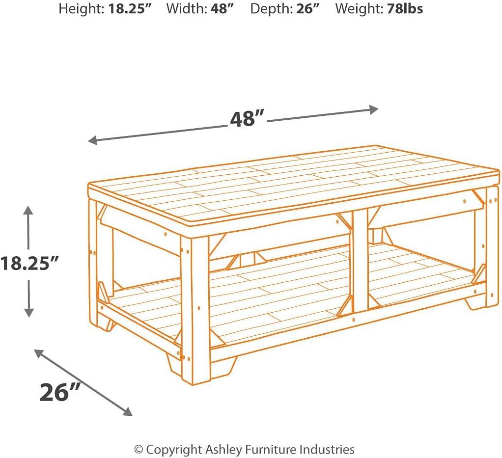 imageSignature Design by Ashley Fregine Farmhouse Rectangular Lift Top Coffee Table with Floor Shelf Whitewash with Weathered FinishWhitewash
