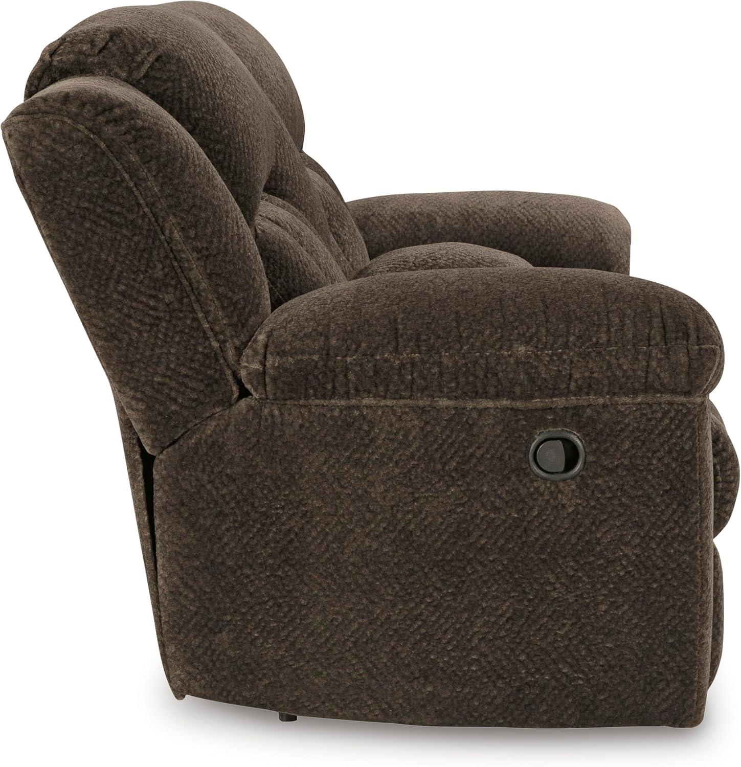 imageSignature Design by Ashley Frohn Contemporary Manual Reclining Loveseat with Console with Console Storage and Cup Holders GrayDark Brown