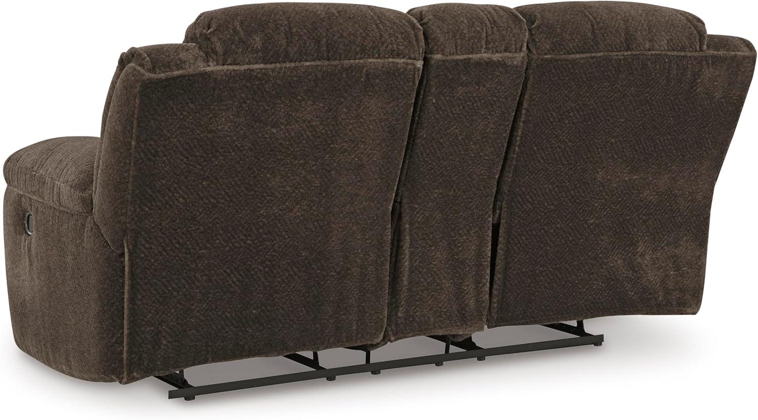 imageSignature Design by Ashley Frohn Contemporary Manual Reclining Loveseat with Console with Console Storage and Cup Holders GrayDark Brown