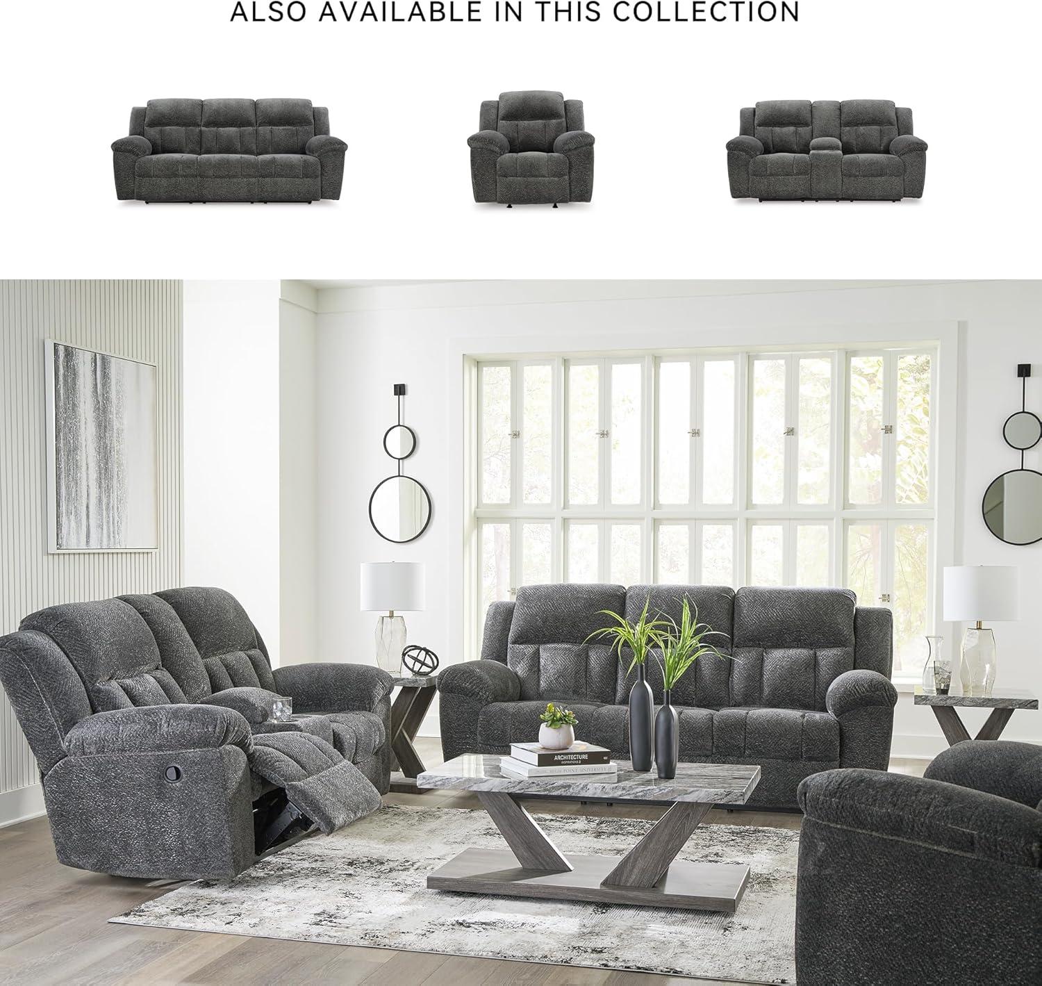 imageSignature Design by Ashley Frohn Contemporary Manual Reclining Loveseat with Console with Console Storage and Cup Holders GrayGrey