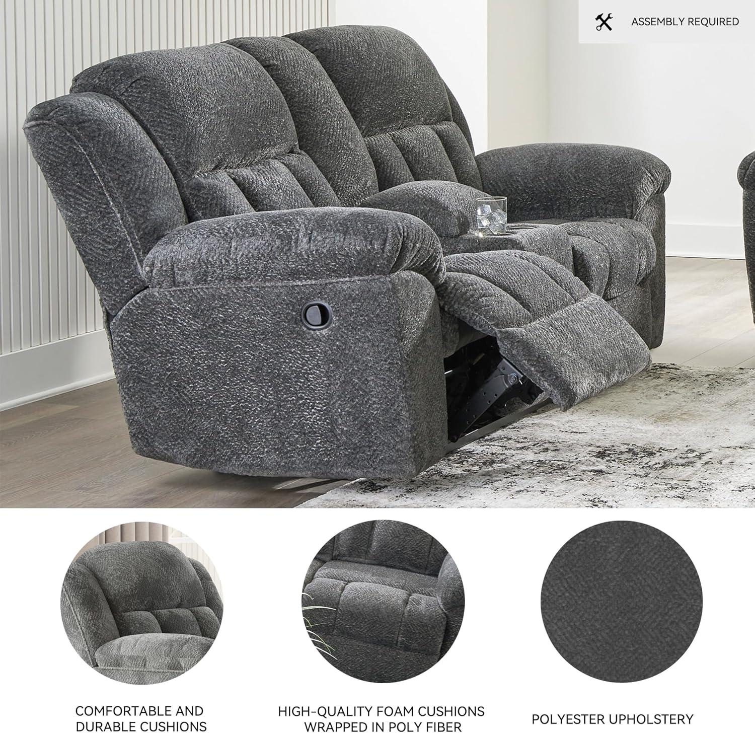 imageSignature Design by Ashley Frohn Contemporary Manual Reclining Loveseat with Console with Console Storage and Cup Holders GrayGrey