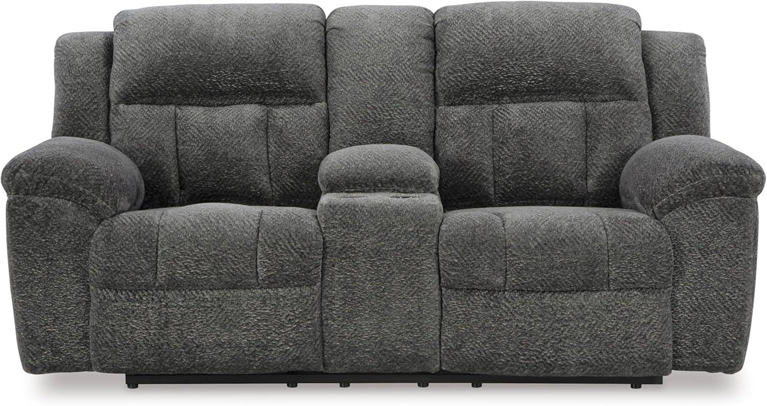 imageSignature Design by Ashley Frohn Contemporary Manual Reclining Loveseat with Console with Console Storage and Cup Holders GrayGrey