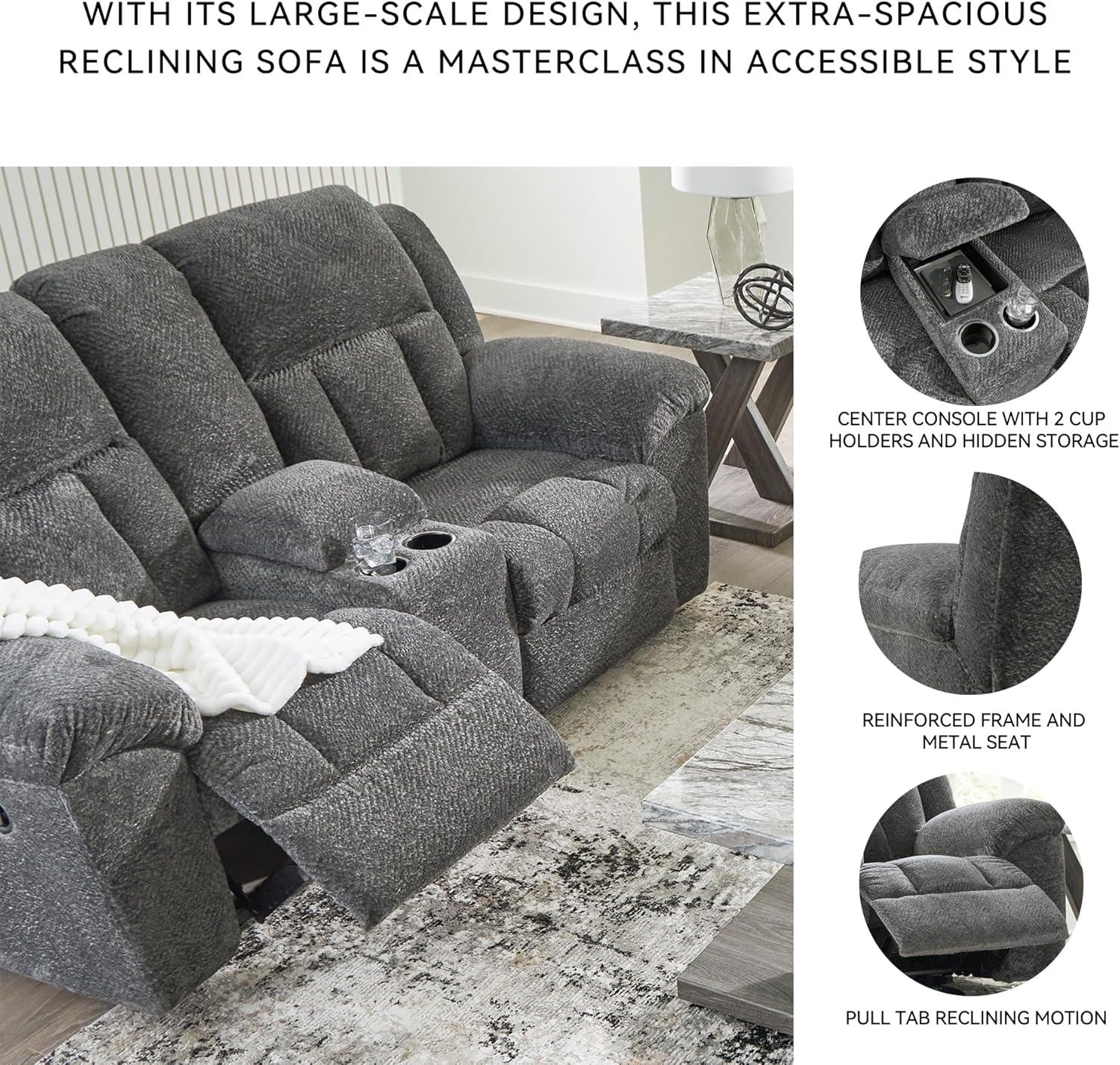 imageSignature Design by Ashley Frohn Contemporary Manual Reclining Loveseat with Console with Console Storage and Cup Holders GrayGrey