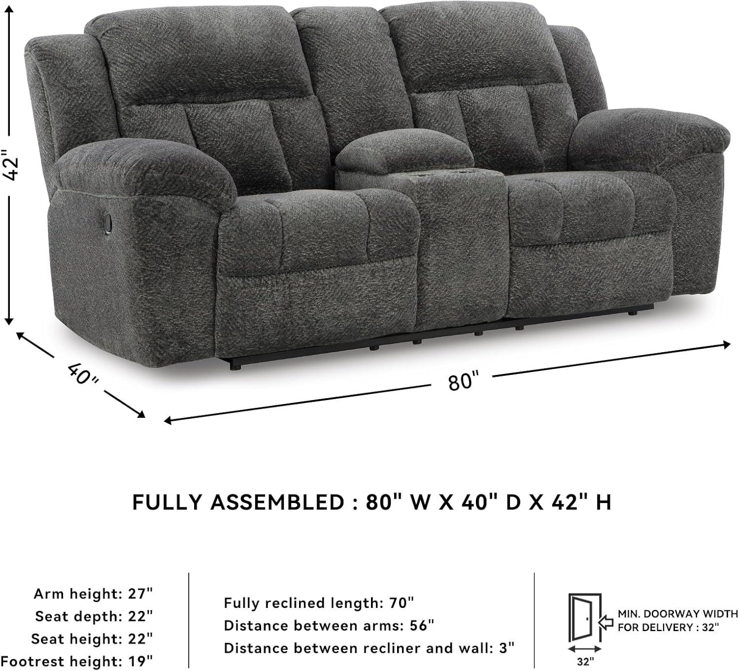imageSignature Design by Ashley Frohn Contemporary Manual Reclining Loveseat with Console with Console Storage and Cup Holders GrayGrey