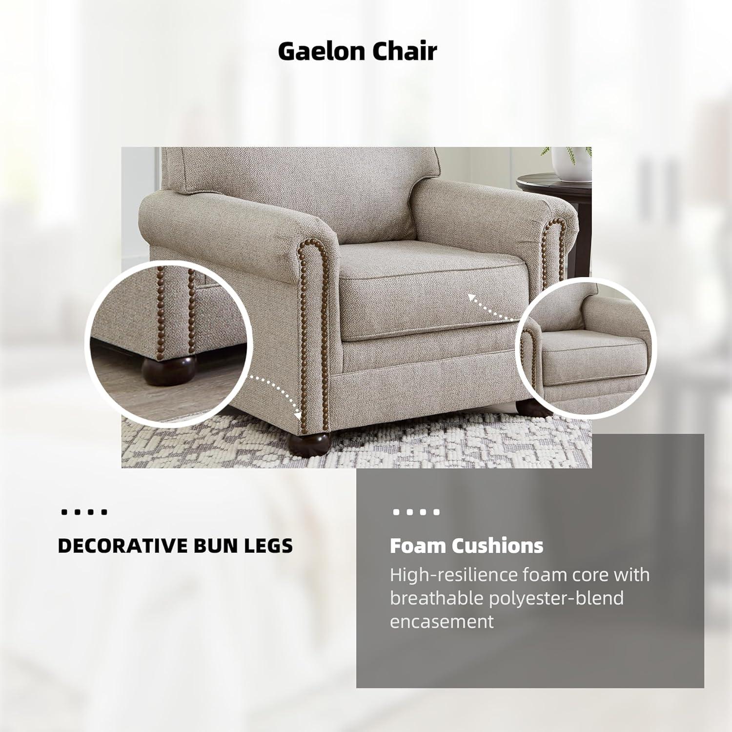 imageSignature Design by Ashley Gaelon Transitional 2in1 Sofa Sleeper with Folding Gel Memory Foam Mattress Nailheads and 2 Accent Pillows Queen BeigeChair