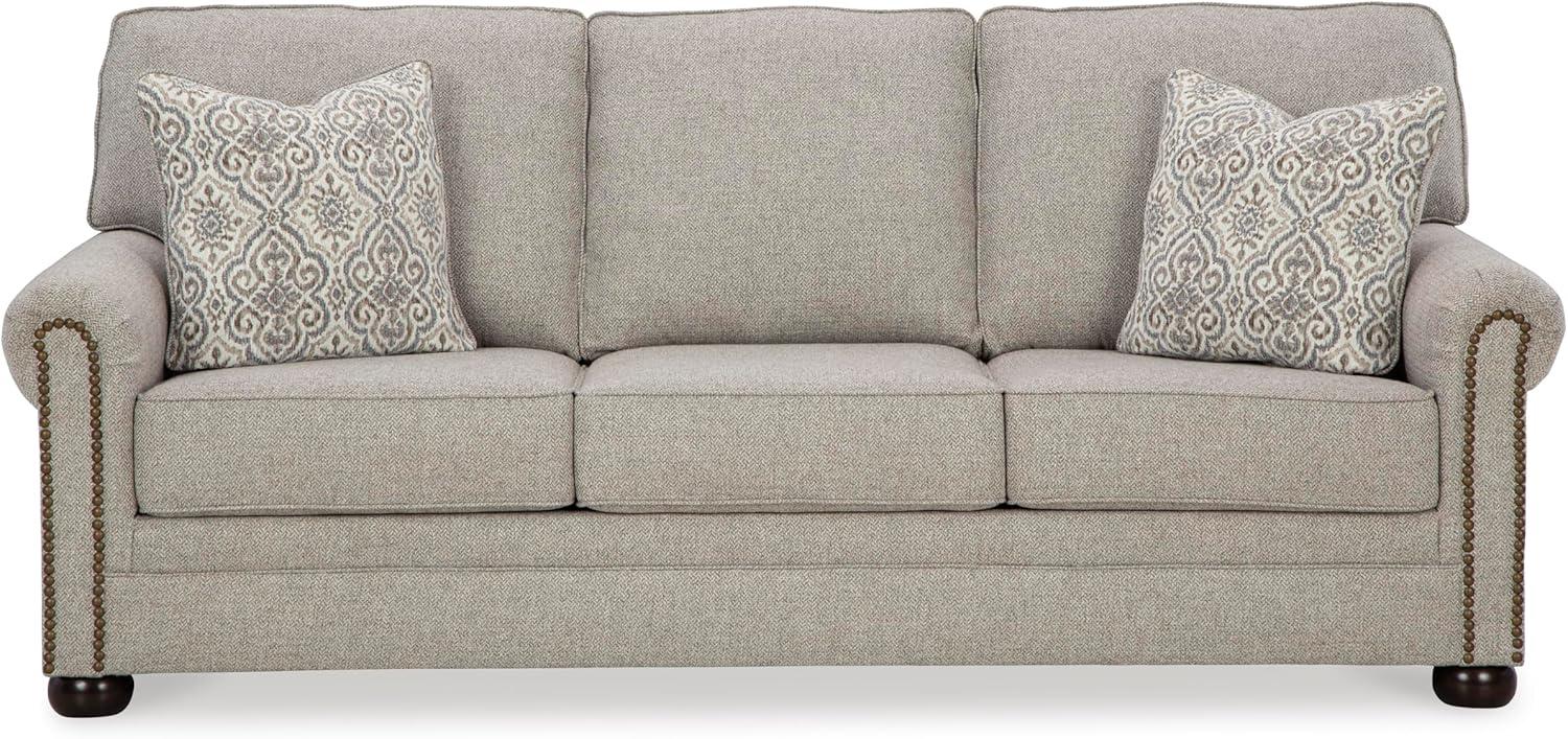 imageSignature Design by Ashley Gaelon Transitional 2in1 Sofa Sleeper with Folding Gel Memory Foam Mattress Nailheads and 2 Accent Pillows Queen BeigeSofa