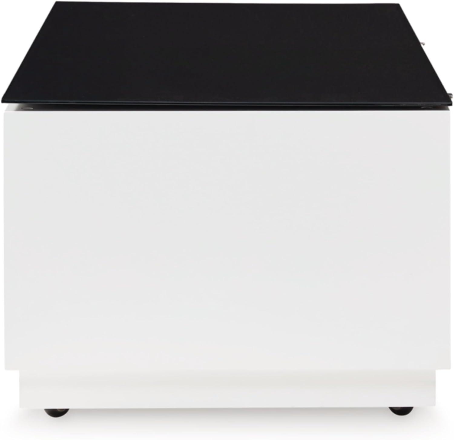 imageSignature Design by Ashley Gardoni Modern GlassTabletop Coffee Table with 2 Drawers Open Shelf Casters and High Gloss Finish White ampamp Black