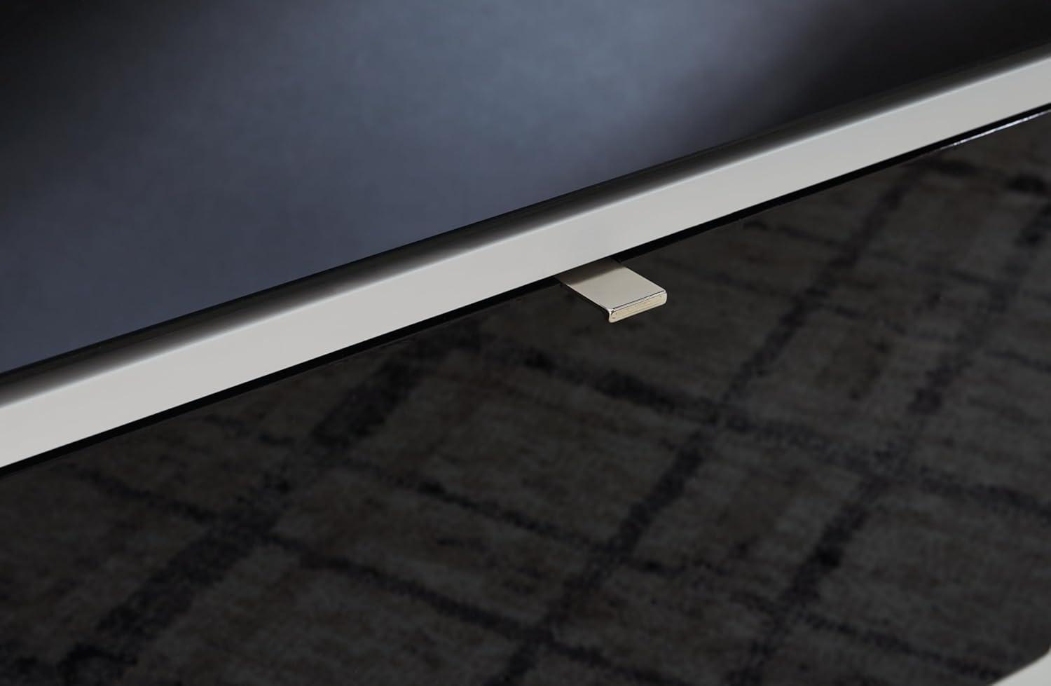 imageSignature Design by Ashley Gardoni Modern GlassTabletop Coffee Table with 2 Drawers Open Shelf Casters and High Gloss Finish White ampamp Black