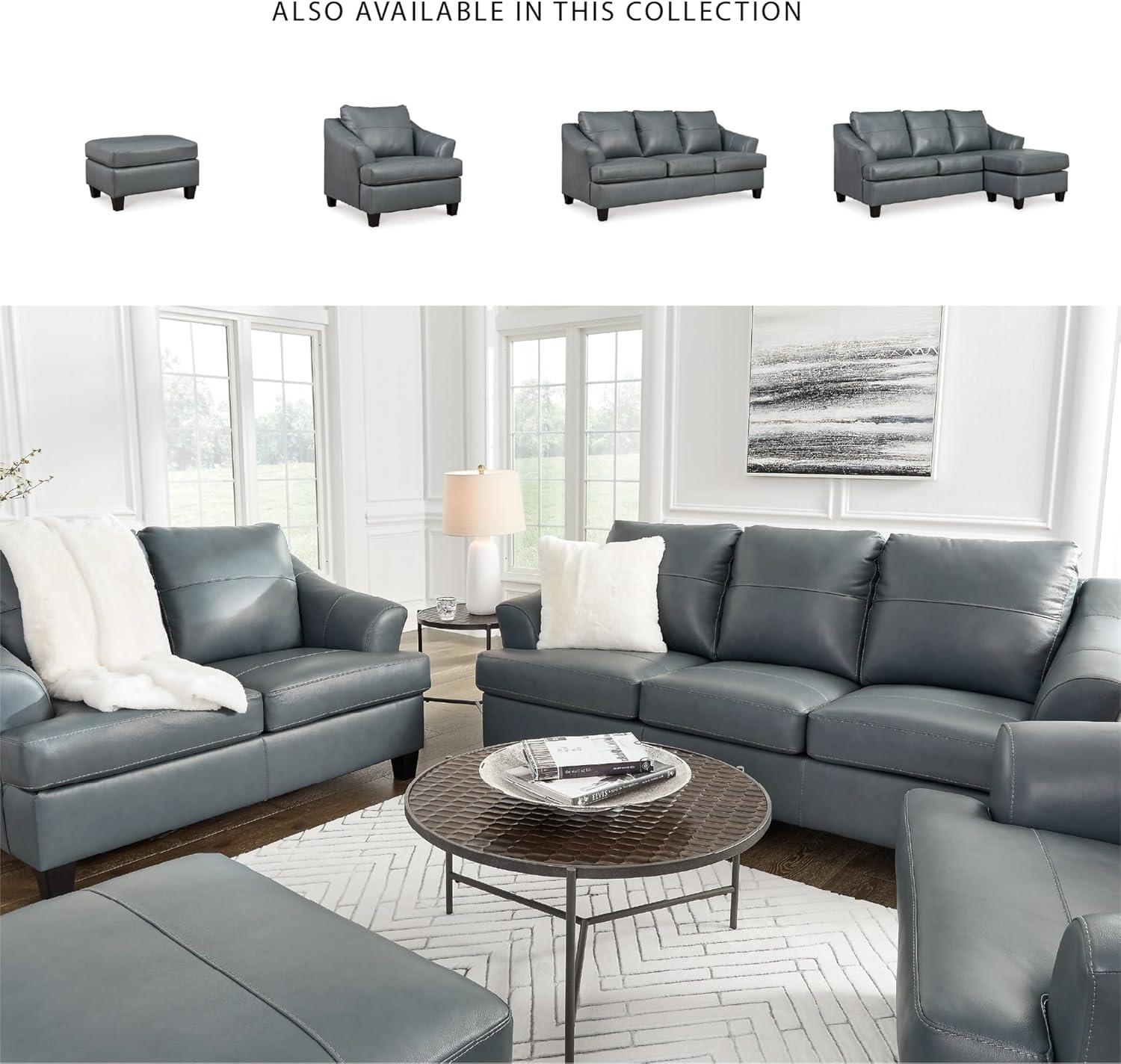 imageSignature Design by Ashley Genoa Modern Leather Sectional Sofa Couch with Chaise Lounge BlueBlue