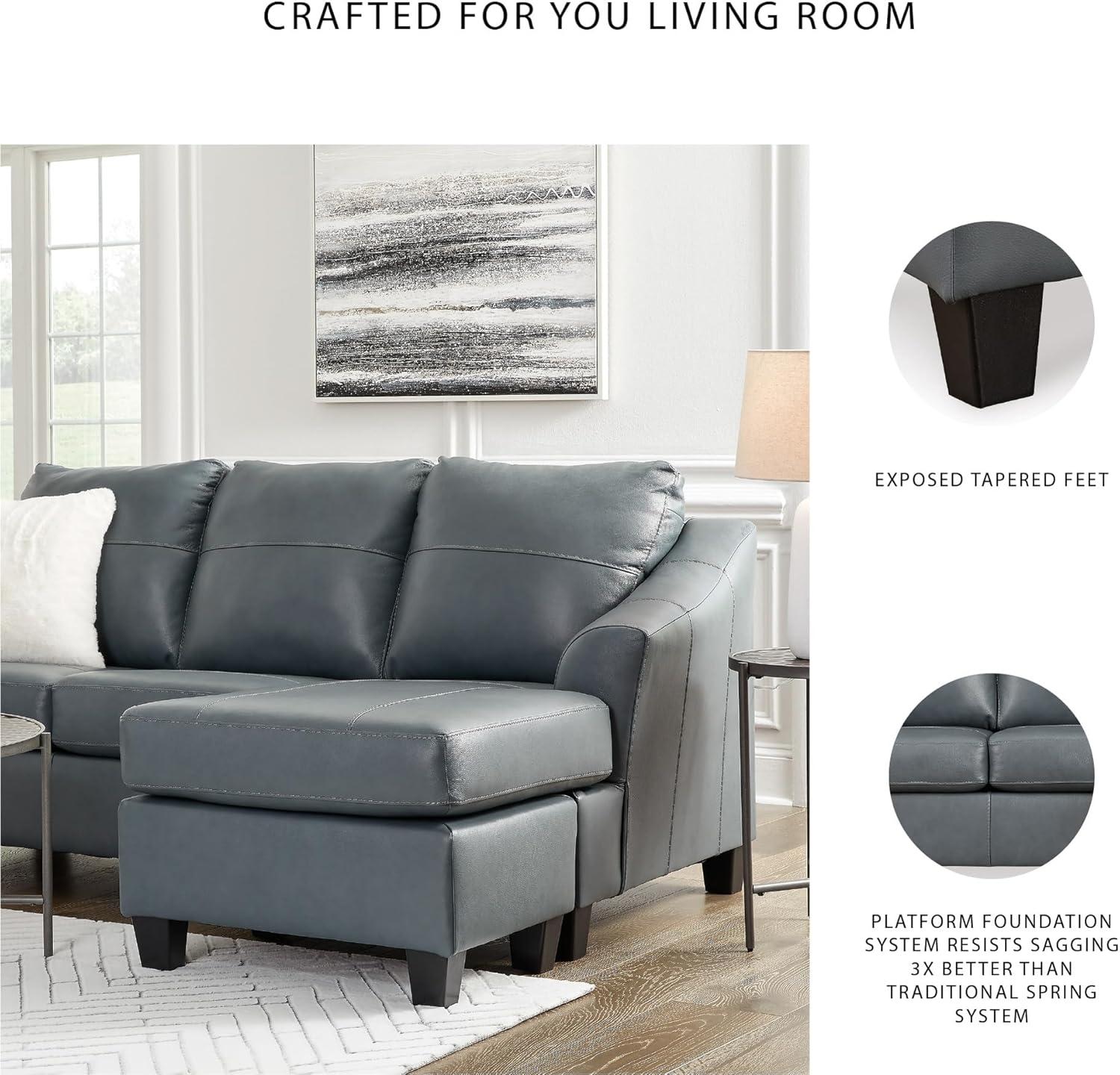 imageSignature Design by Ashley Genoa Modern Leather Sectional Sofa Couch with Chaise Lounge BlueBlue