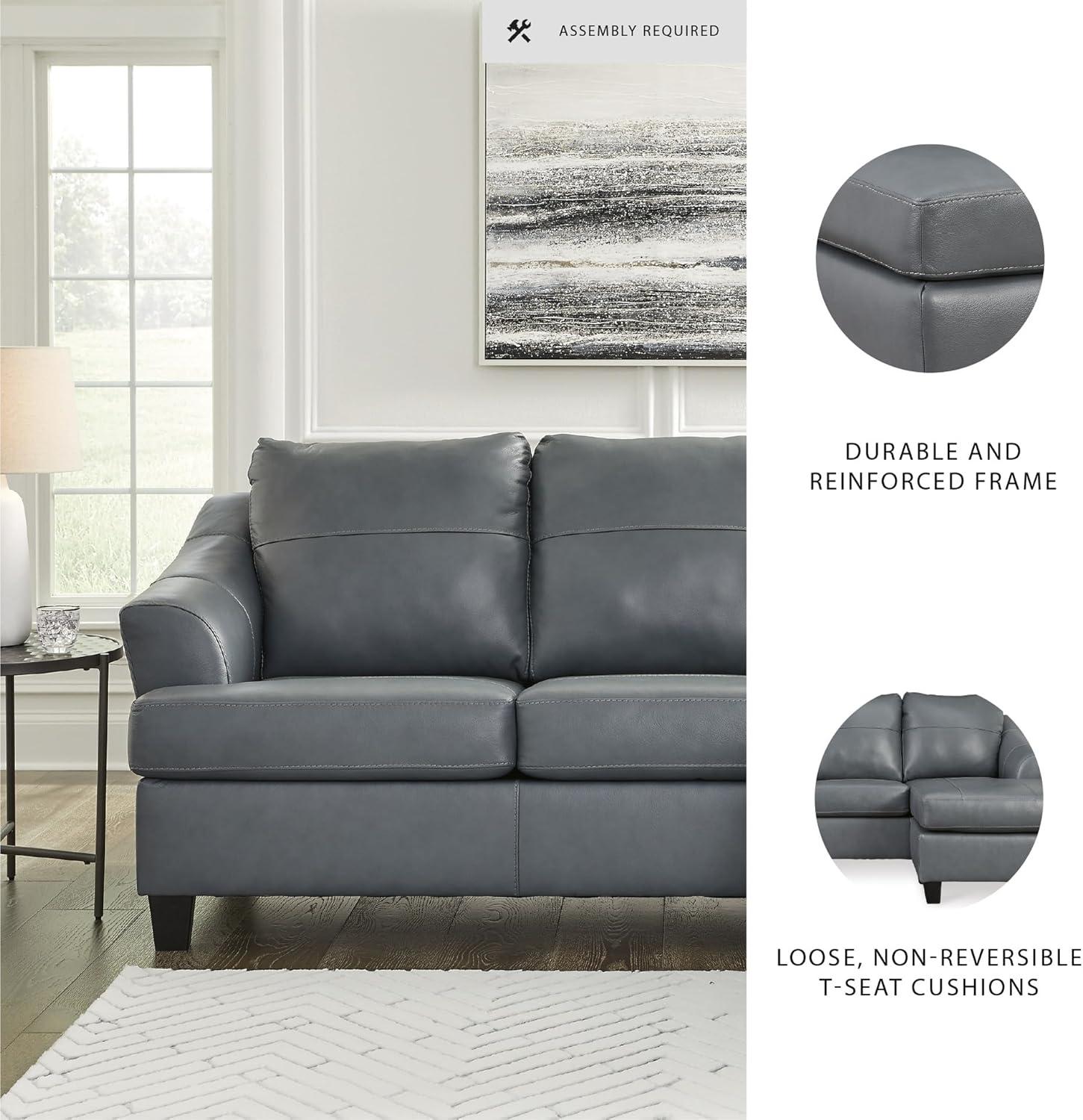 imageSignature Design by Ashley Genoa Modern Leather Sectional Sofa Couch with Chaise Lounge BlueBlue