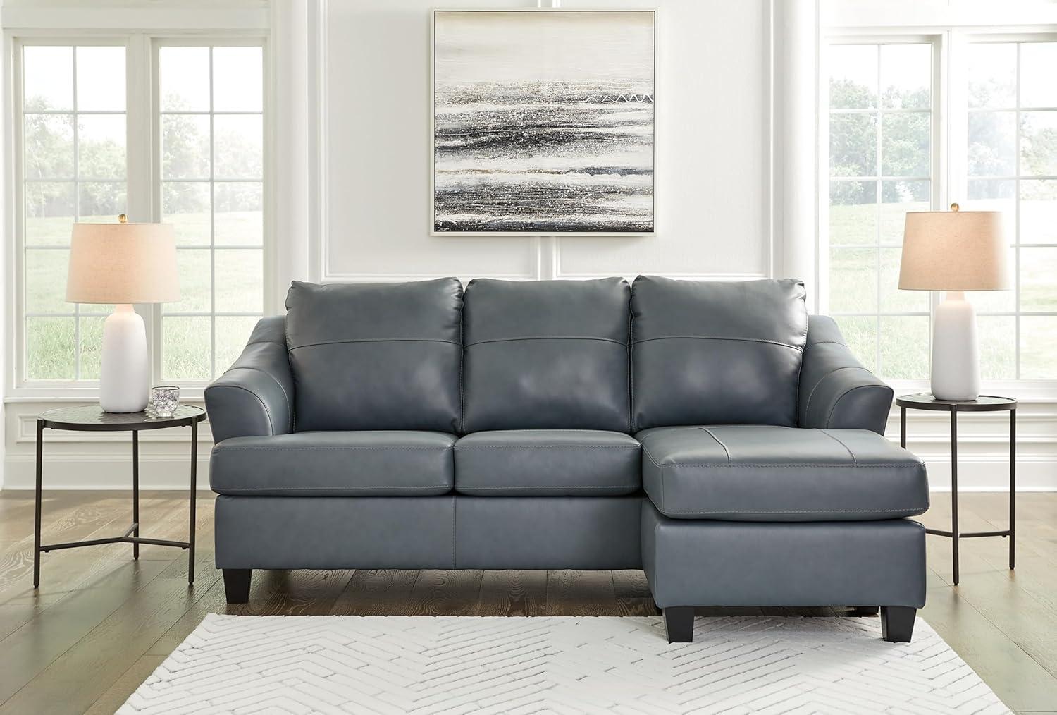 imageSignature Design by Ashley Genoa Modern Leather Sectional Sofa Couch with Chaise Lounge BlueBlue