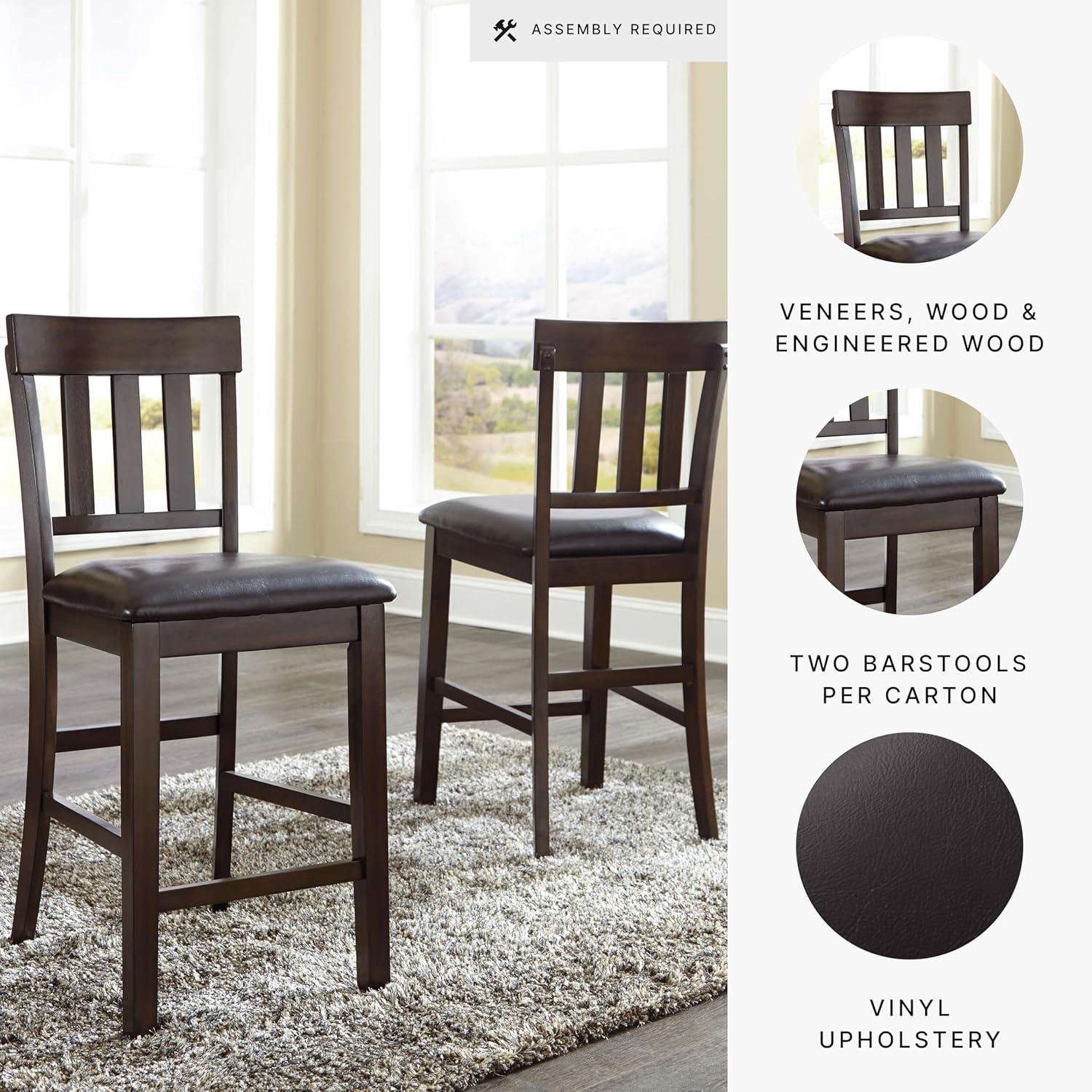 imageSignature Design by Ashley Haddigan Upholstered Barstool 2 Count Slat Back Design Cushioned Seat Wood 255quot H Dark BrownDark Brown
