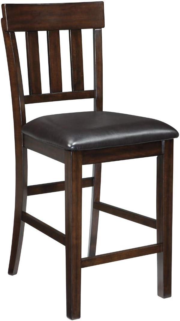 imageSignature Design by Ashley Haddigan Upholstered Barstool 2 Count Slat Back Design Cushioned Seat Wood 255quot H Dark BrownDark Brown