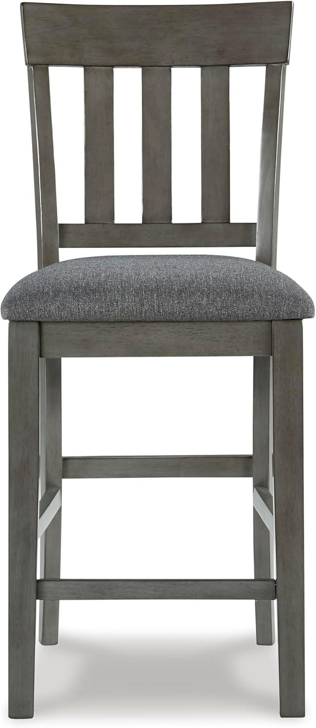 imageSignature Design by Ashley Haddigan Upholstered Barstool 2 Count Slat Back Design Cushioned Seat Wood 255quot H Dark BrownGrey