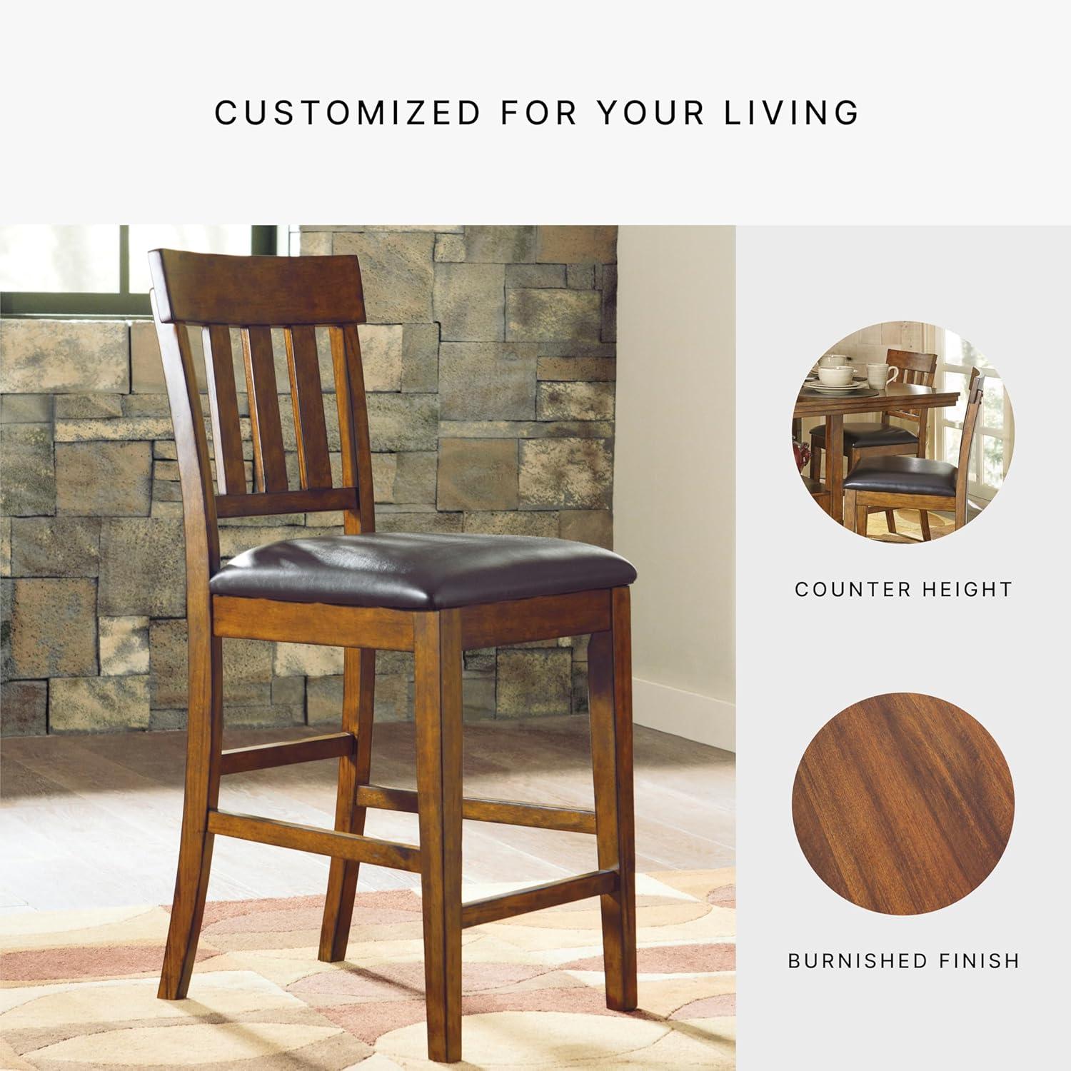 imageSignature Design by Ashley Haddigan Upholstered Barstool 2 Count Slat Back Design Cushioned Seat Wood 255quot H Dark BrownLight Brown