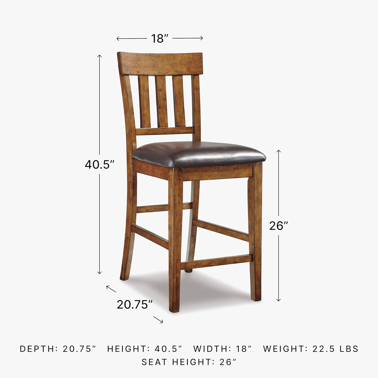 imageSignature Design by Ashley Haddigan Upholstered Barstool 2 Count Slat Back Design Cushioned Seat Wood 255quot H Dark BrownLight Brown