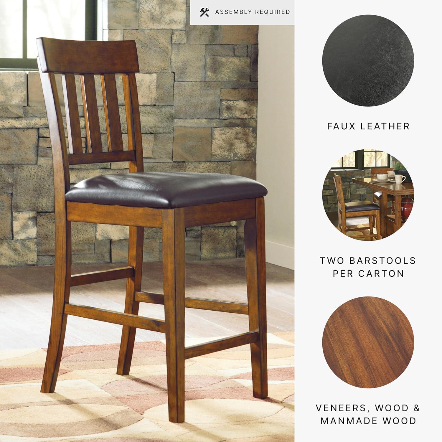 imageSignature Design by Ashley Haddigan Upholstered Barstool 2 Count Slat Back Design Cushioned Seat Wood 255quot H Dark BrownLight Brown
