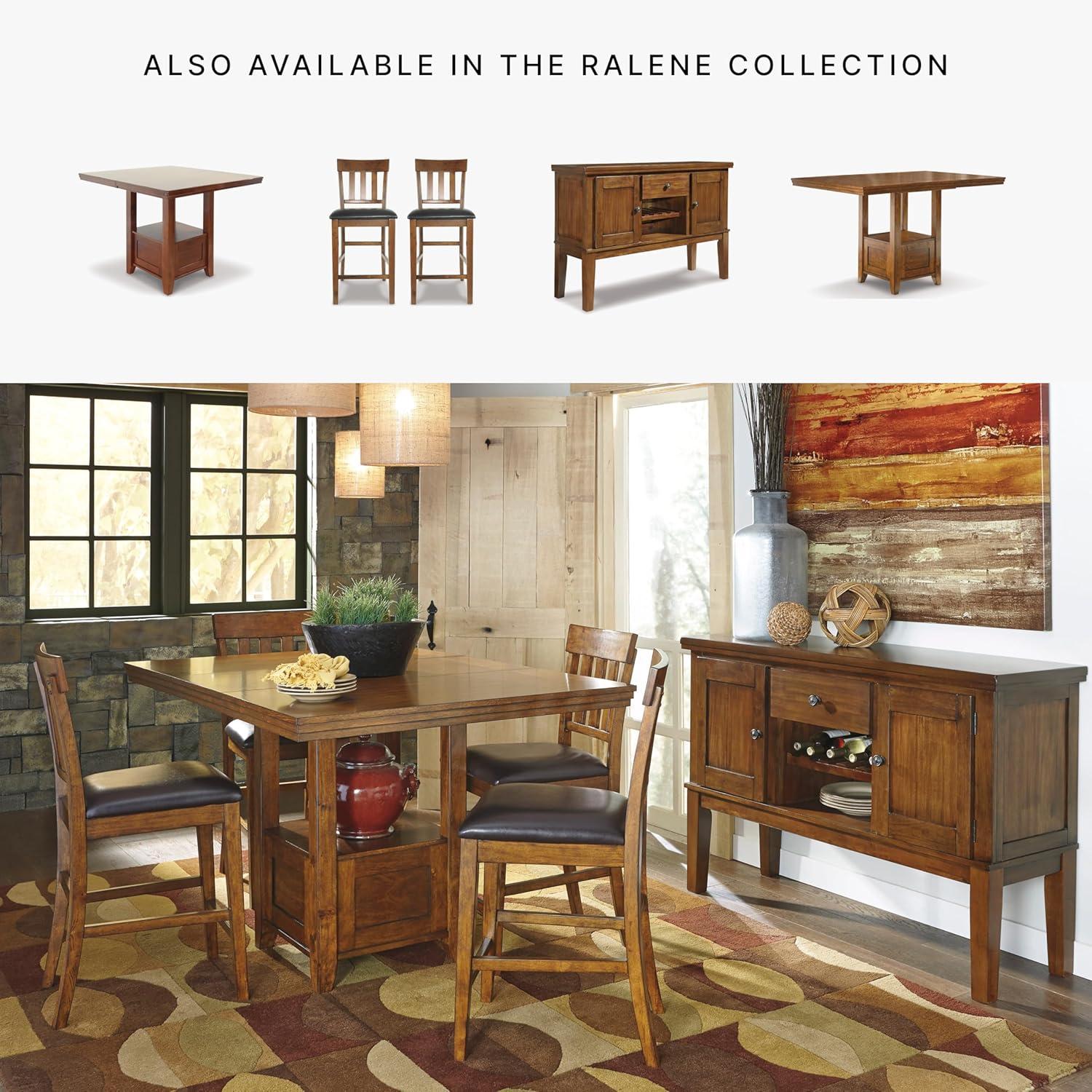 imageSignature Design by Ashley Haddigan Upholstered Barstool 2 Count Slat Back Design Cushioned Seat Wood 255quot H Dark BrownLight Brown