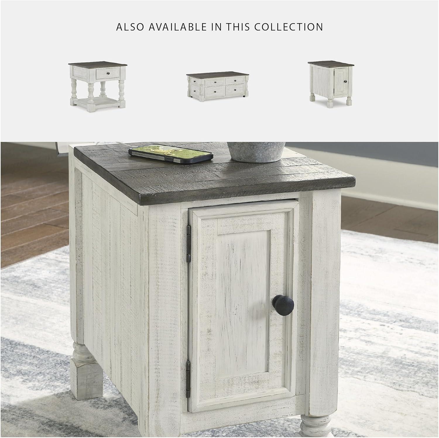 imageSignature Design by Ashley Havalance Casual Chair Side End Table Dual USB Charging Port Fixed Shelf Pine Wood 16quot W x 2425quot D x 2288quot H White ampamp Gray