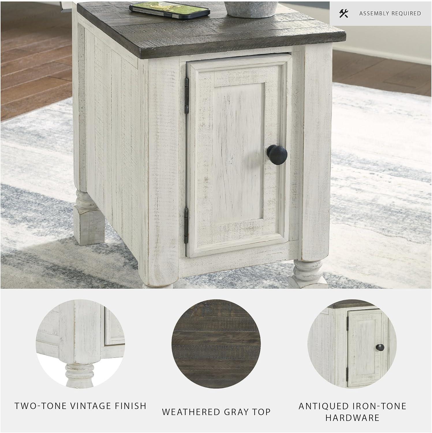 imageSignature Design by Ashley Havalance Casual Chair Side End Table Dual USB Charging Port Fixed Shelf Pine Wood 16quot W x 2425quot D x 2288quot H White ampamp Gray
