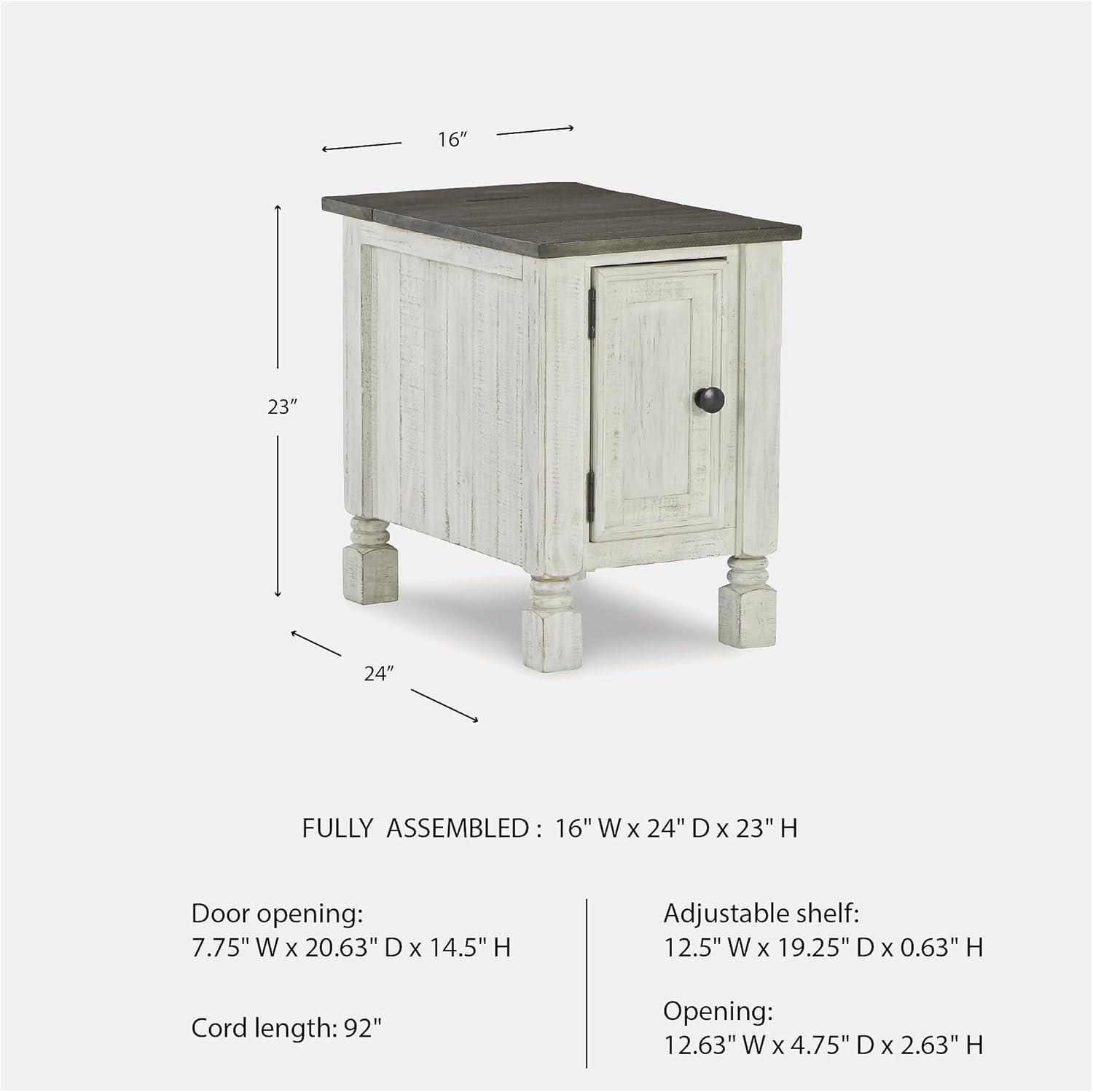 imageSignature Design by Ashley Havalance Casual Chair Side End Table Dual USB Charging Port Fixed Shelf Pine Wood 16quot W x 2425quot D x 2288quot H White ampamp Gray