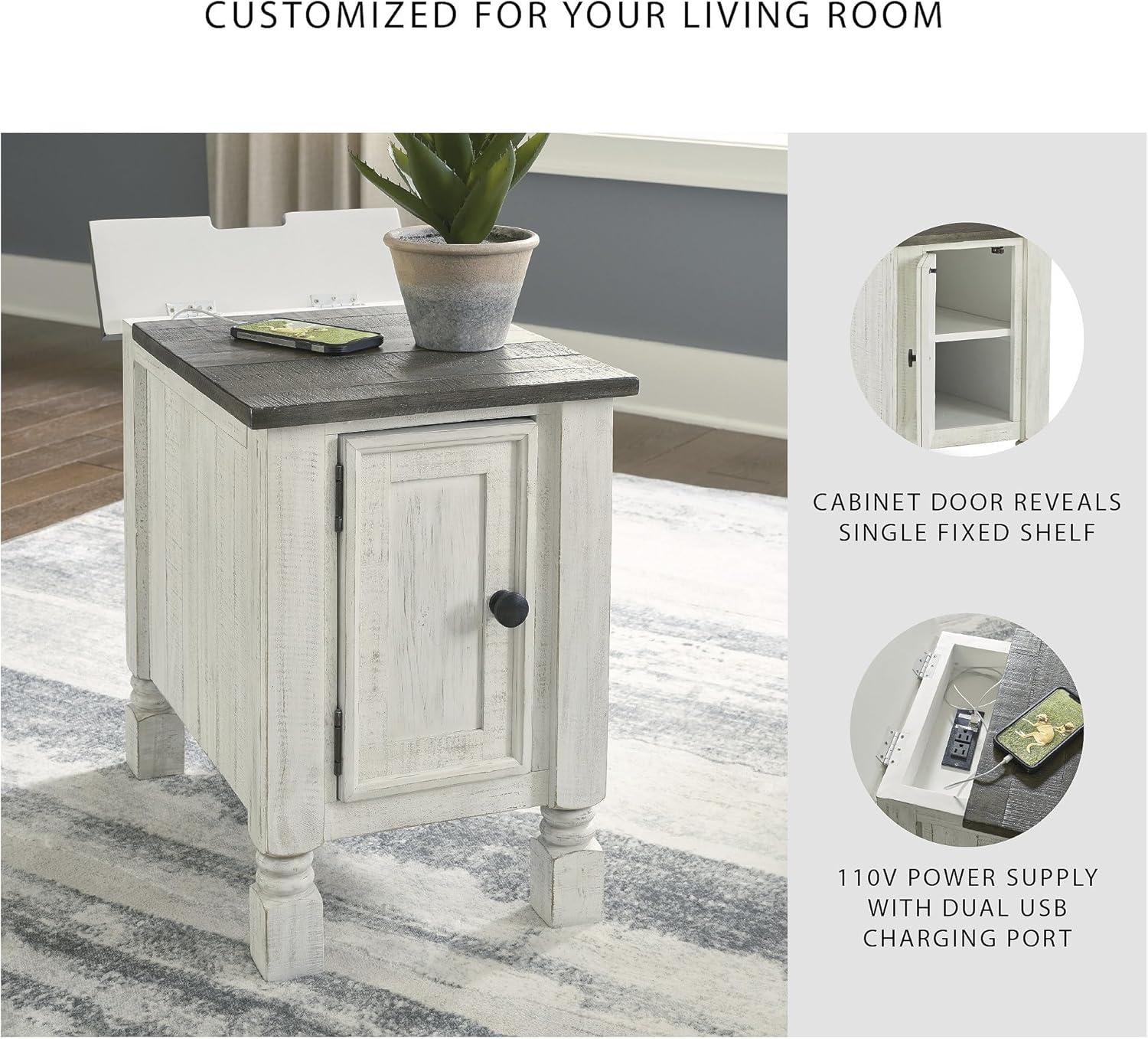 imageSignature Design by Ashley Havalance Casual Chair Side End Table Dual USB Charging Port Fixed Shelf Pine Wood 16quot W x 2425quot D x 2288quot H White ampamp Gray