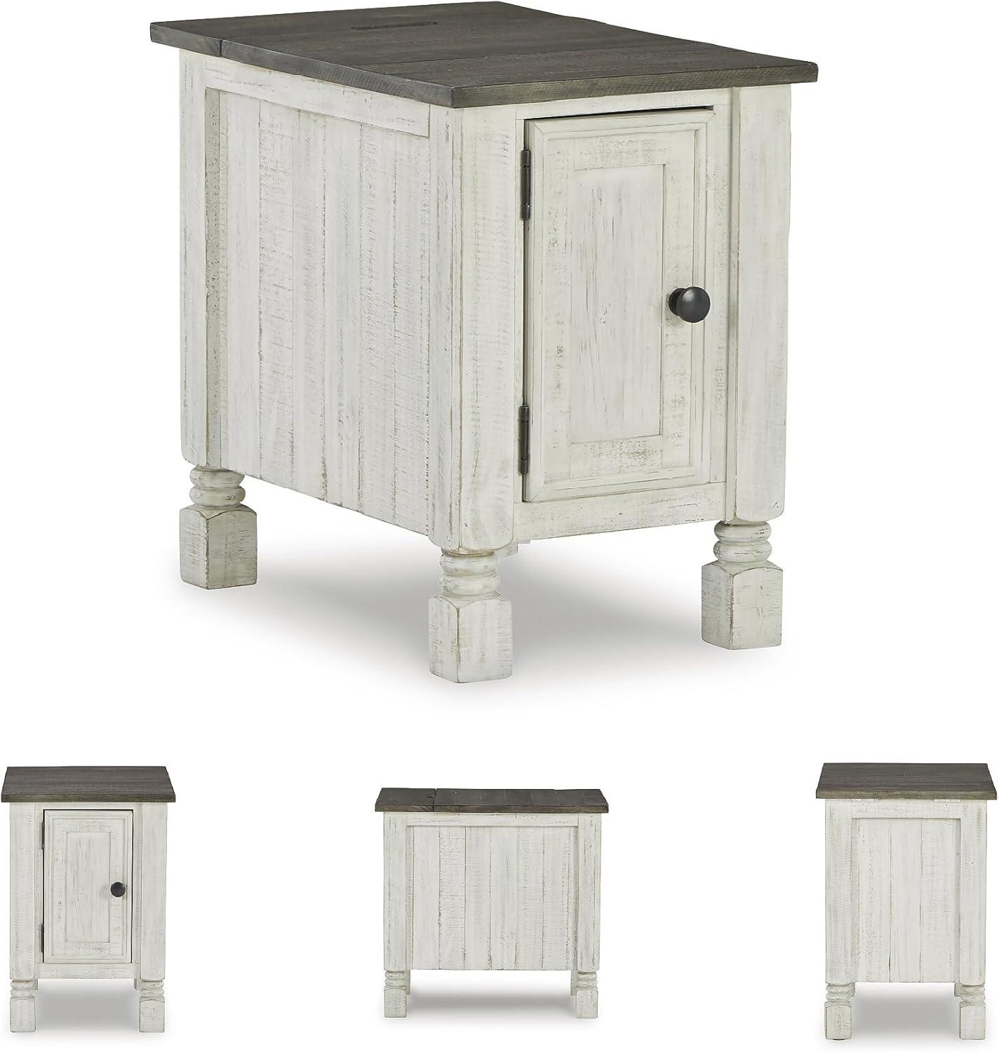 imageSignature Design by Ashley Havalance Casual Chair Side End Table Dual USB Charging Port Fixed Shelf Pine Wood 16quot W x 2425quot D x 2288quot H White ampamp Gray