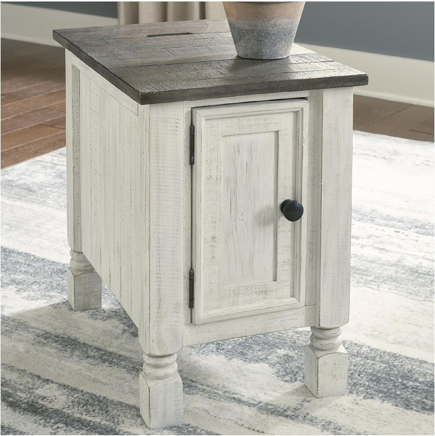 imageSignature Design by Ashley Havalance Casual Chair Side End Table Dual USB Charging Port Fixed Shelf Pine Wood 16quot W x 2425quot D x 2288quot H White ampamp Gray