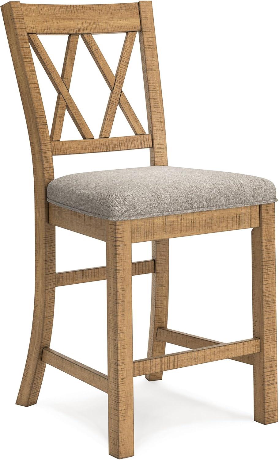 imageSignature Design by Ashley Havonplane Rustic Armless 2563quot Counter Height Upholstered Bar Stool with Foot Rest Set of 2 Light Brown ampamp Light Gray