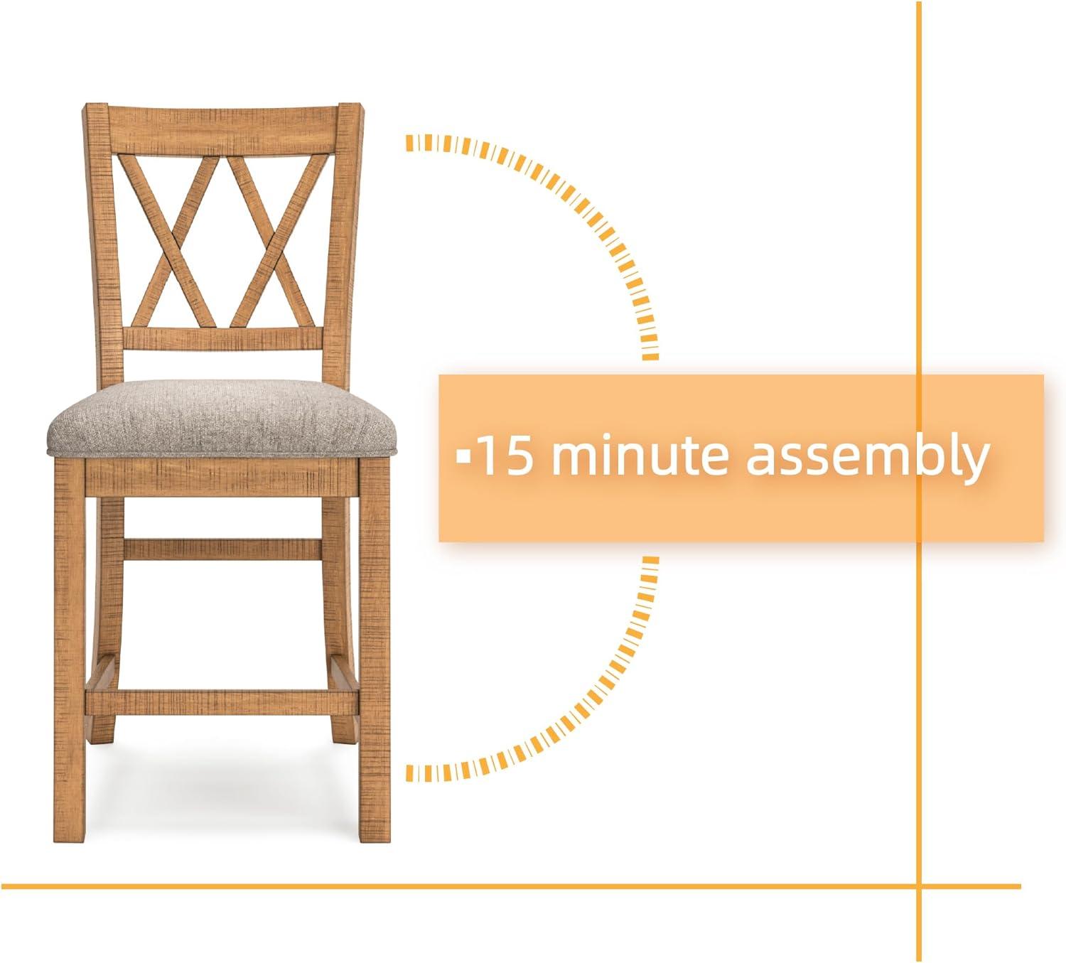 imageSignature Design by Ashley Havonplane Rustic Armless 2563quot Counter Height Upholstered Bar Stool with Foot Rest Set of 2 Light Brown ampamp Light Gray