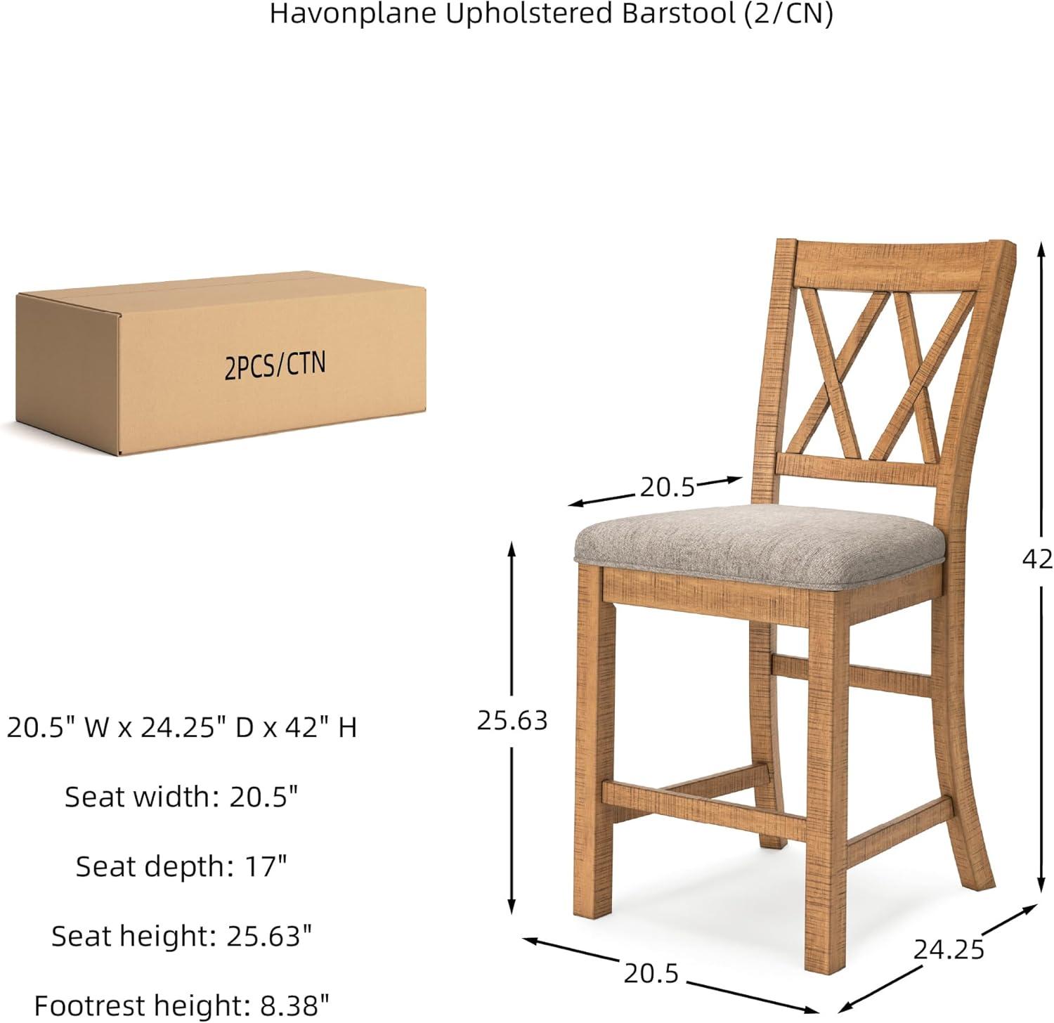 imageSignature Design by Ashley Havonplane Rustic Armless 2563quot Counter Height Upholstered Bar Stool with Foot Rest Set of 2 Light Brown ampamp Light Gray