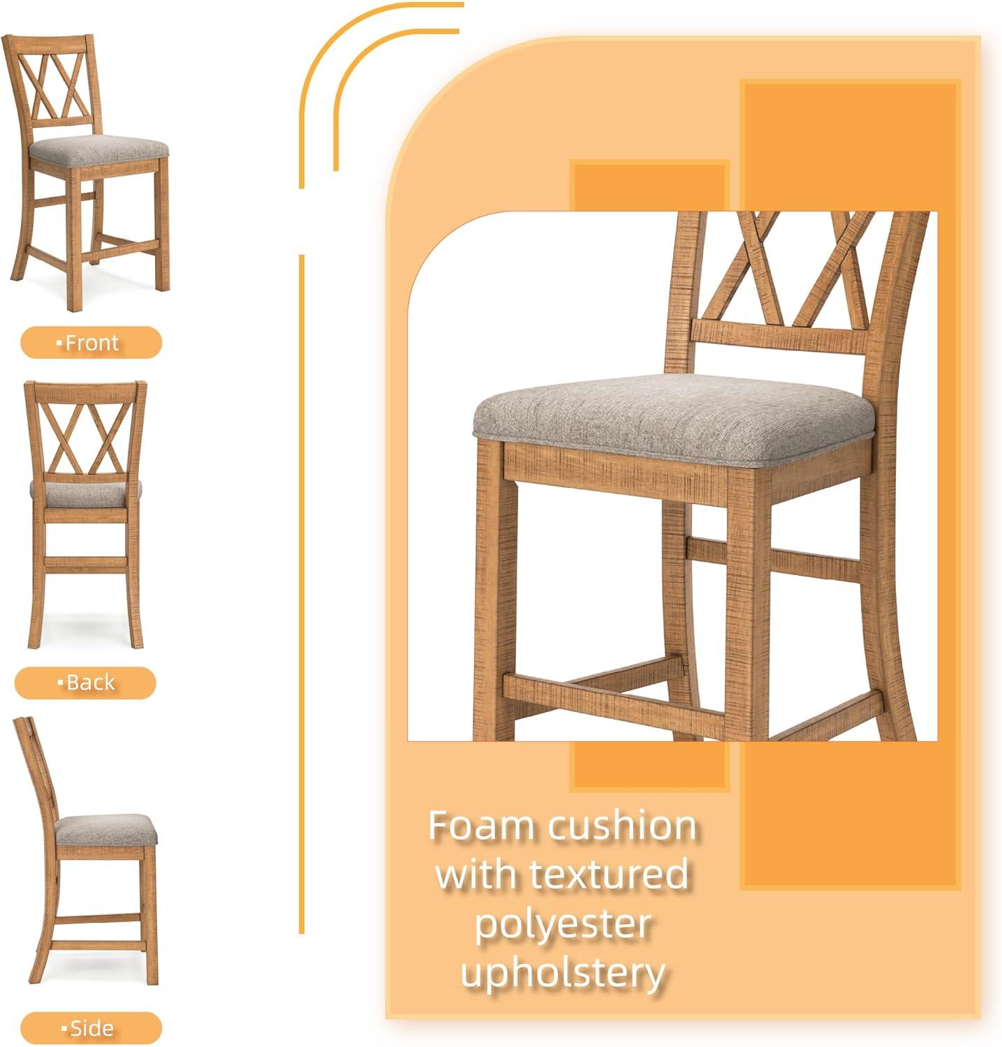 imageSignature Design by Ashley Havonplane Rustic Armless 2563quot Counter Height Upholstered Bar Stool with Foot Rest Set of 2 Light Brown ampamp Light Gray