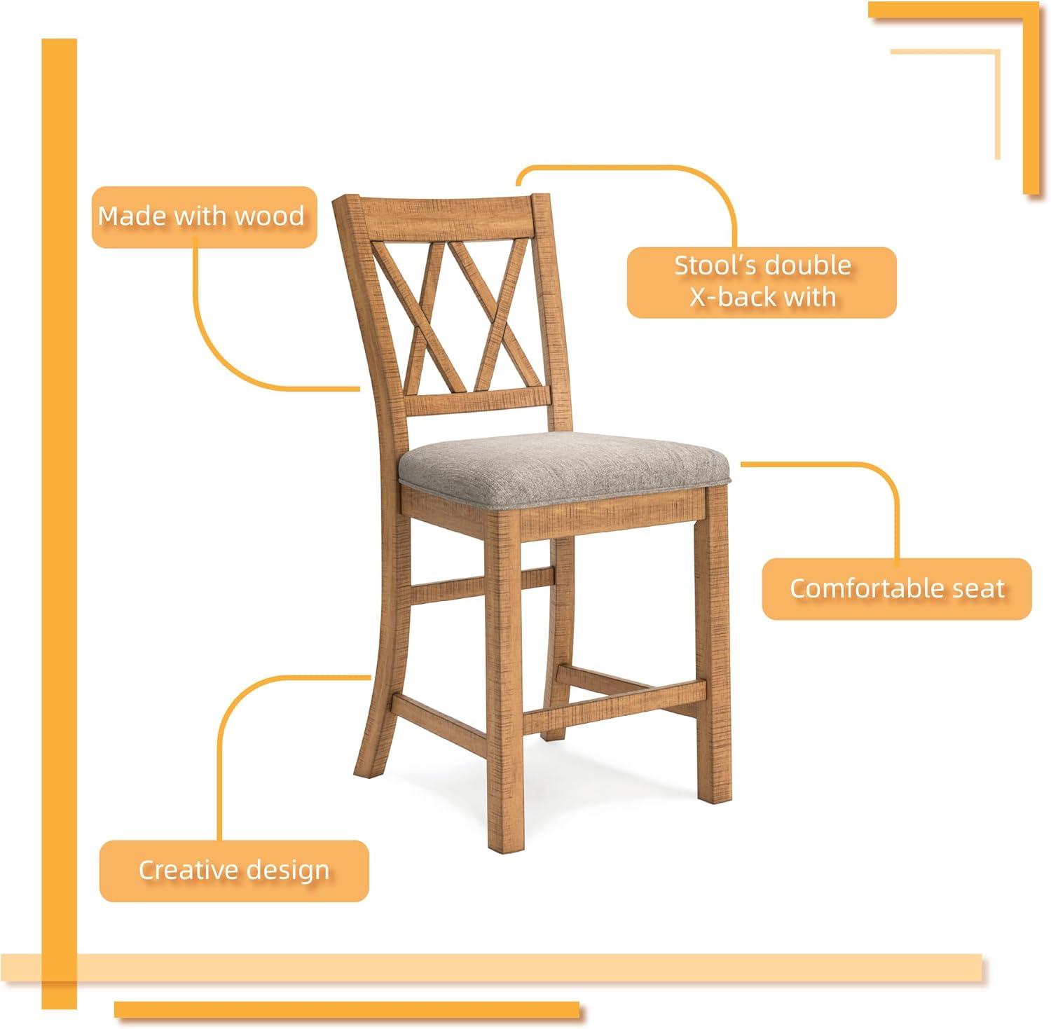 imageSignature Design by Ashley Havonplane Rustic Armless 2563quot Counter Height Upholstered Bar Stool with Foot Rest Set of 2 Light Brown ampamp Light Gray