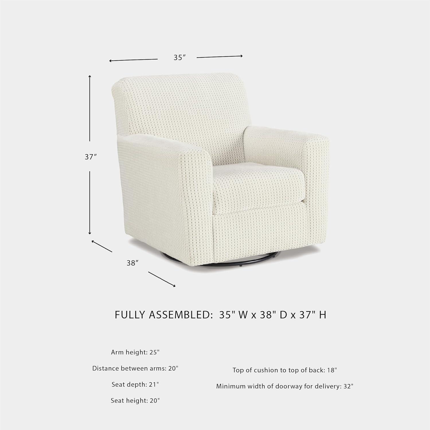 imageSignature Design by Ashley Herstow Casual Polka Dot Upholstered Swivel Glider Accent Chair White ampamp BeigeWhite Beige