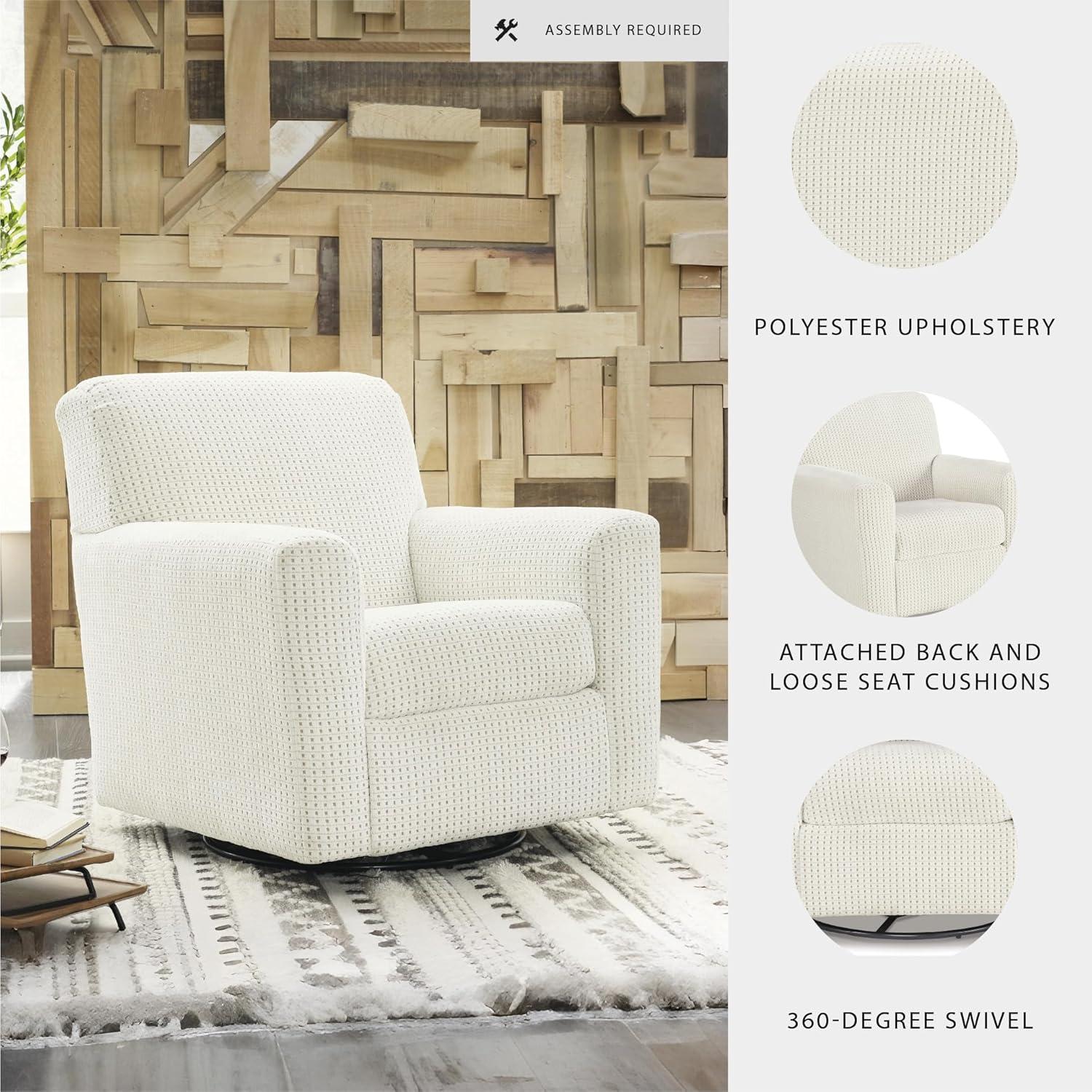 imageSignature Design by Ashley Herstow Casual Polka Dot Upholstered Swivel Glider Accent Chair White ampamp BeigeWhite Beige