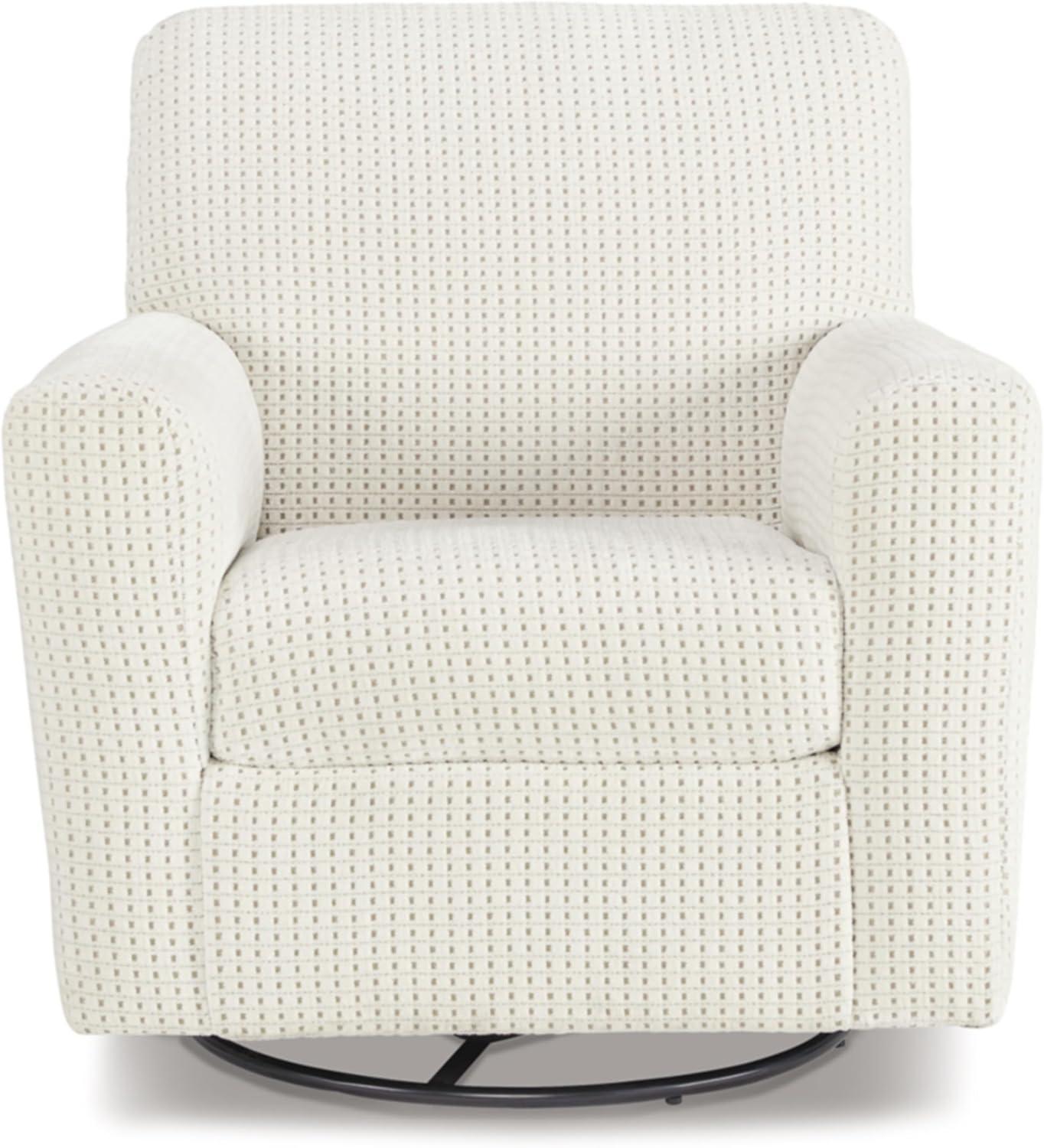 imageSignature Design by Ashley Herstow Casual Polka Dot Upholstered Swivel Glider Accent Chair White ampamp BeigeWhite Beige