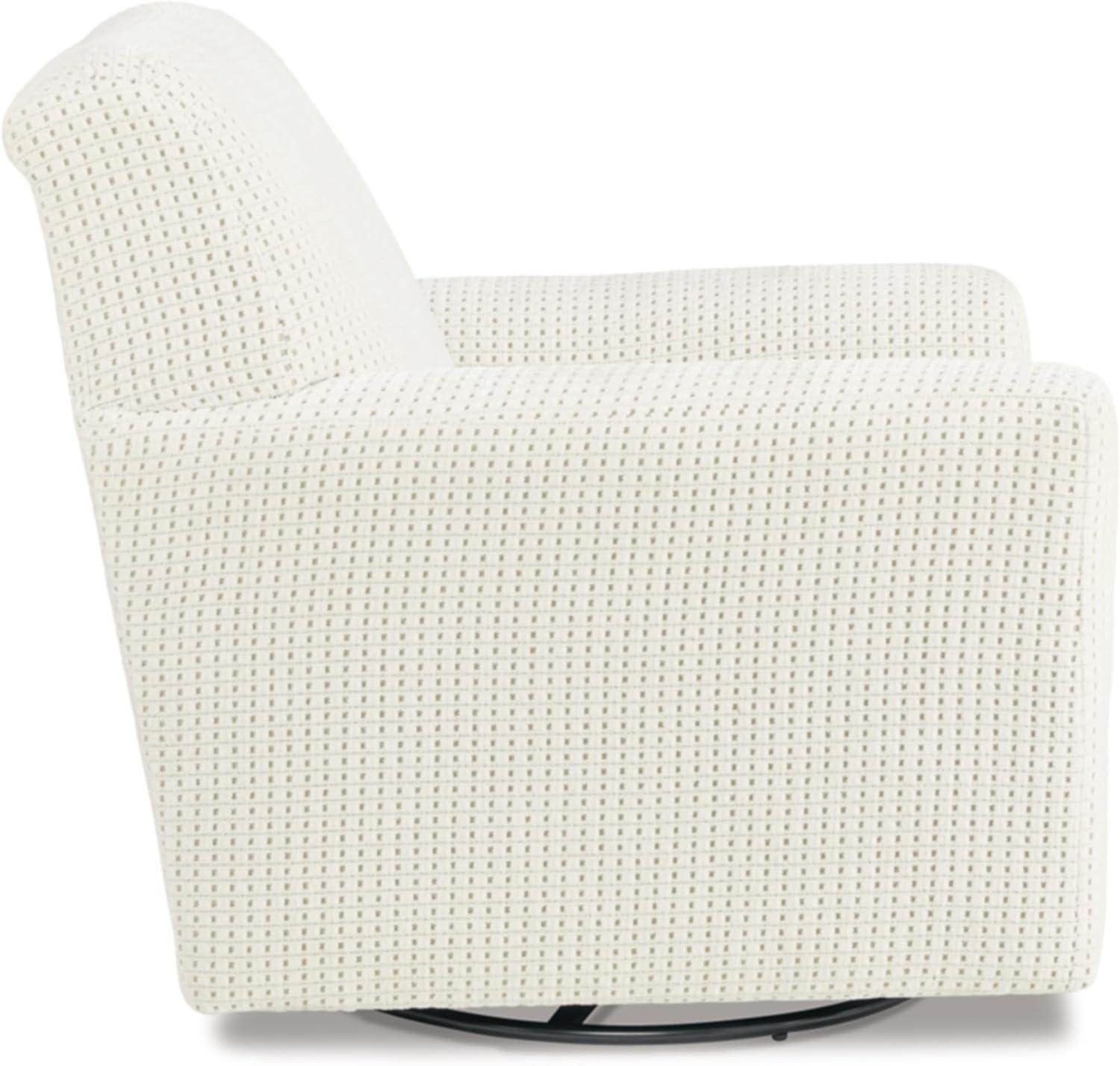 imageSignature Design by Ashley Herstow Casual Polka Dot Upholstered Swivel Glider Accent Chair White ampamp BeigeWhite Beige