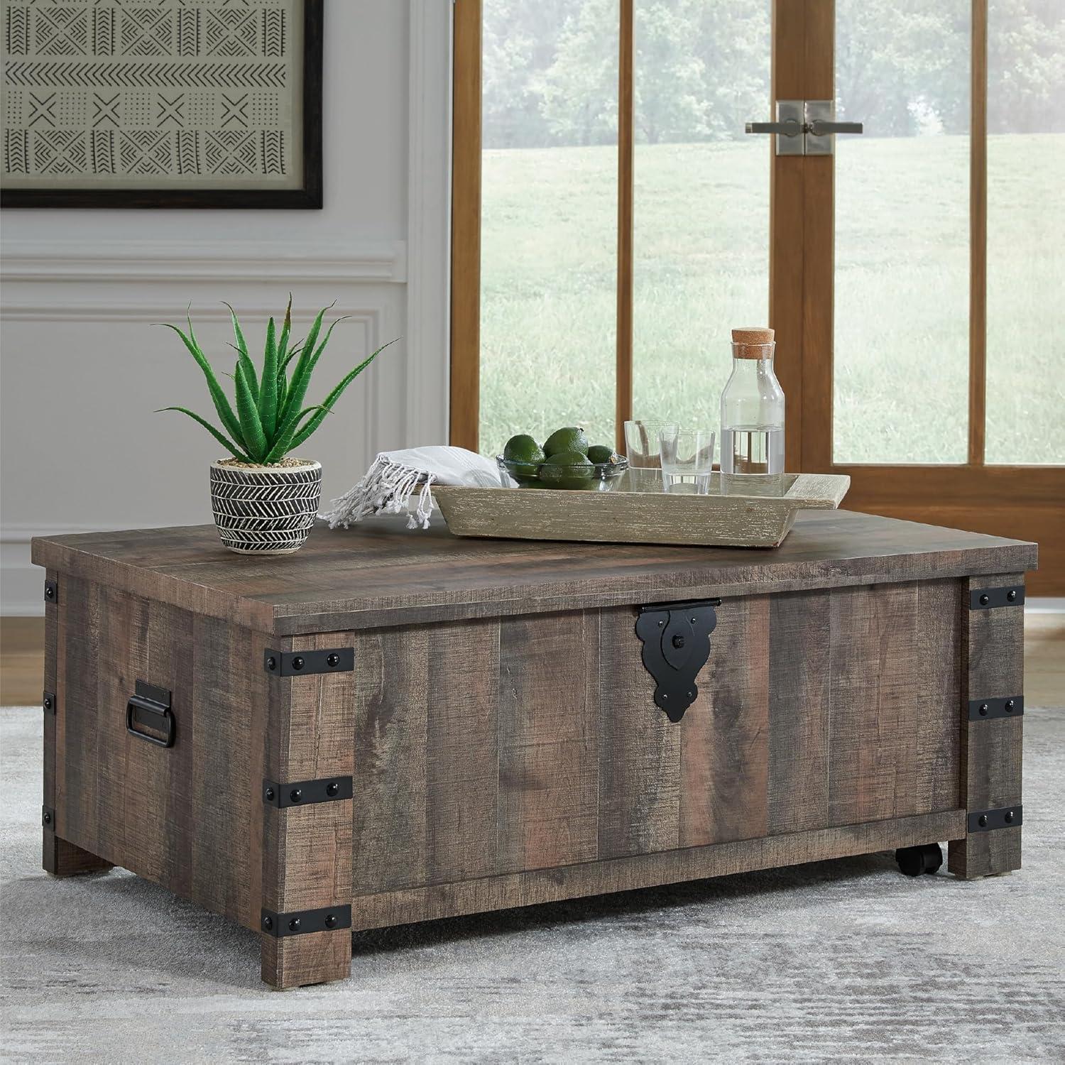 imageSignature Design by Ashley Hollum Casual LiftTop Rustic Coffee Table Dark Brown ampamp BlackDark Brown
