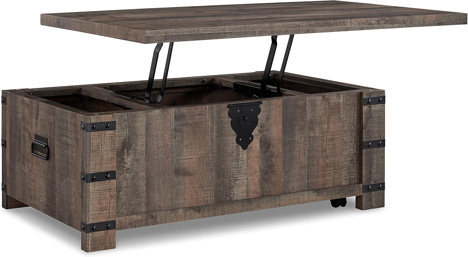 imageSignature Design by Ashley Hollum Casual LiftTop Rustic Coffee Table Dark Brown ampamp BlackDark Brown